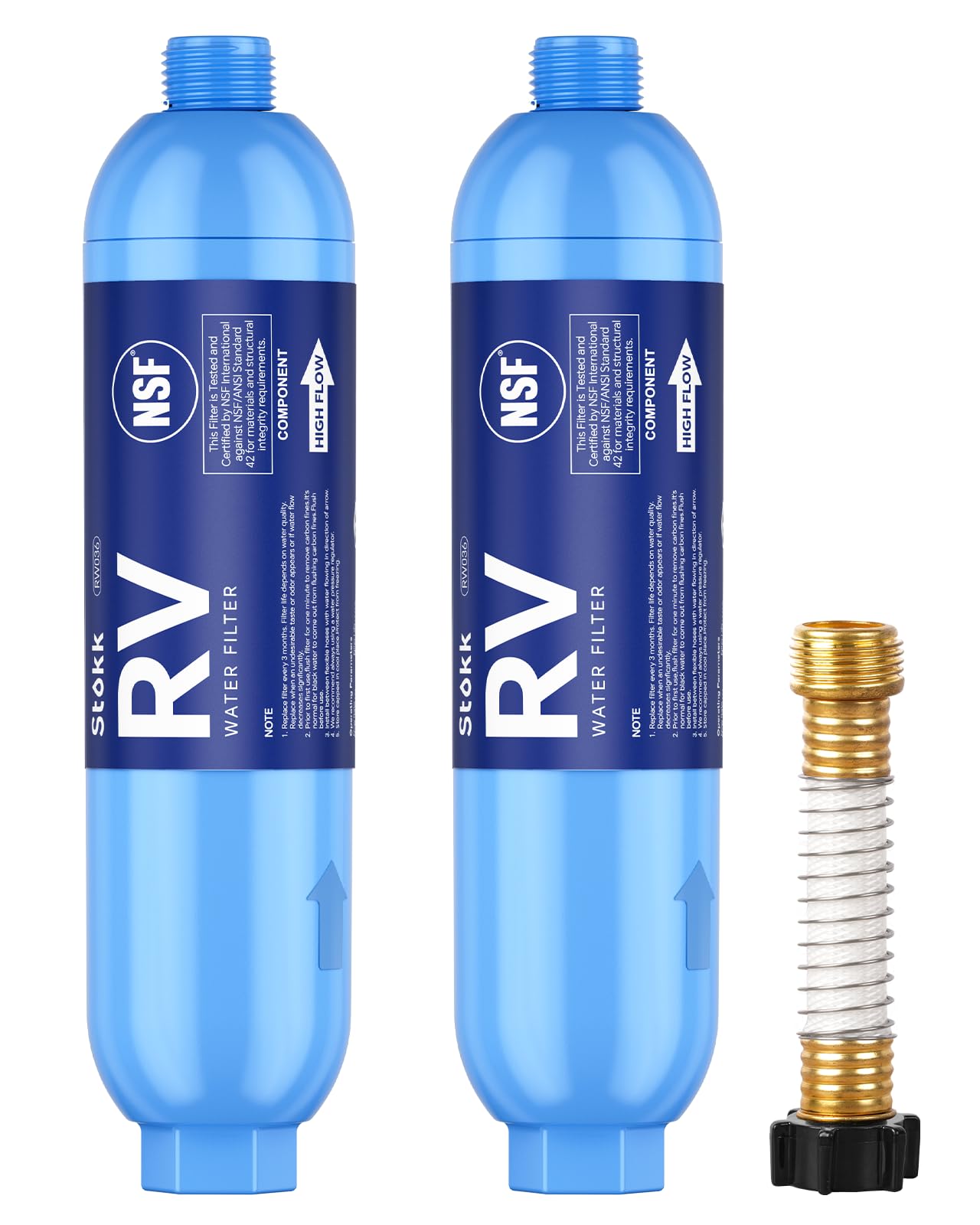 Stokk RV Water Filter with Flexible Hose Protector - NSF Certified Inline Water Hose Filter for Garden, Camper, Pool | Reduces Chlorine, Bad Taste, Odor, Rust & Sediment | 2 Pack | Perfect for Outdoor Activities, Camping Trips & RV Adventures