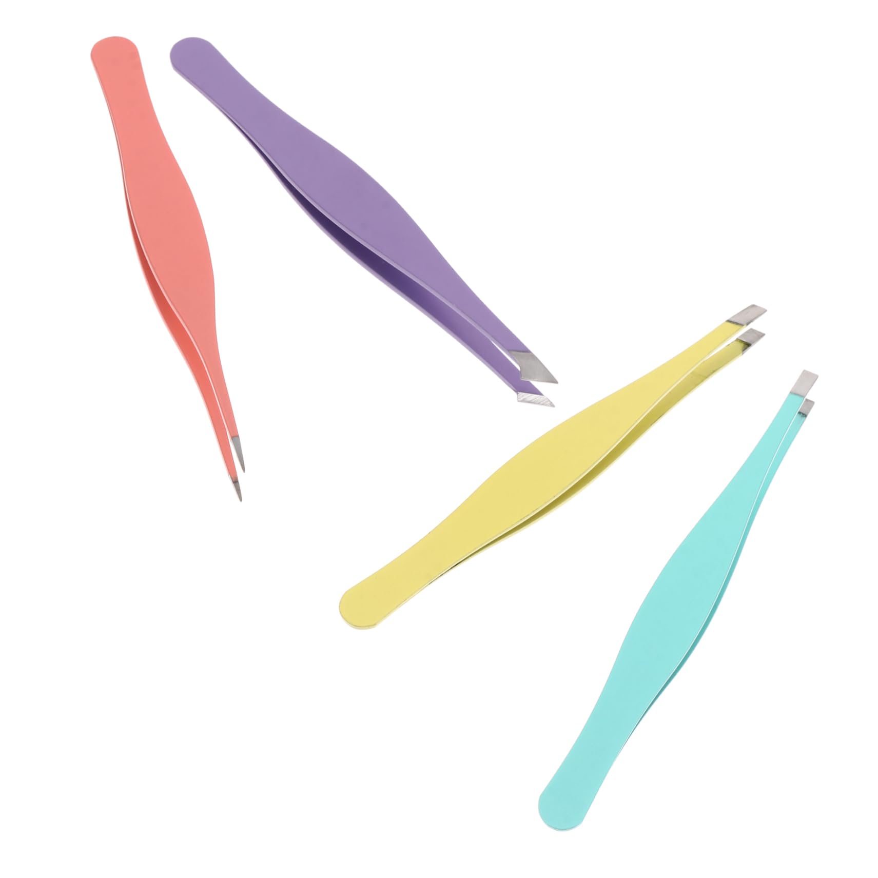 Stainless Steel Eyebrow Tweezers Set - 4pcs for Perfect Brows - Salon & Home Use