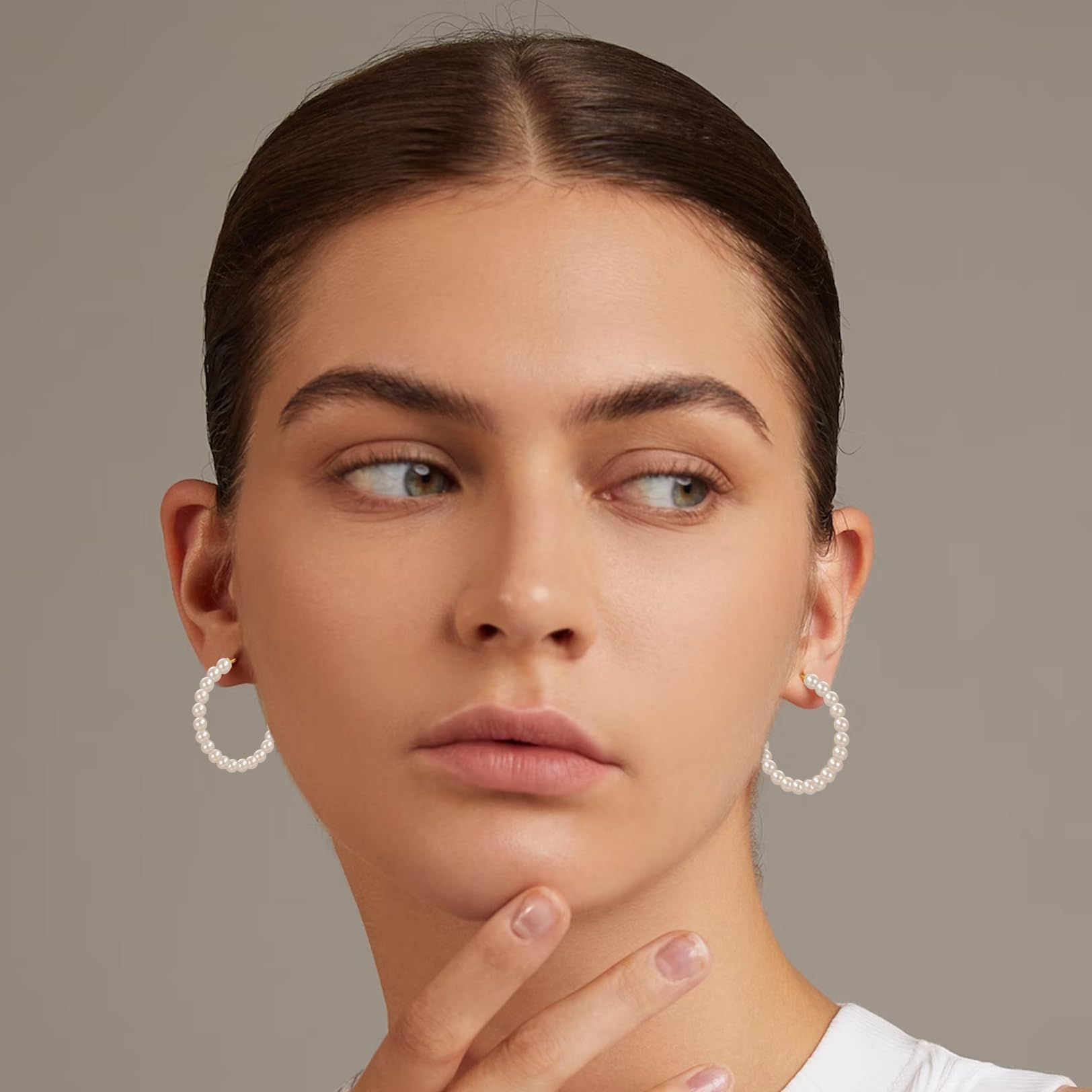CERSLIMO 14K Gold Plated Pearl Hoop Earrings for Women - 3 Pairs S925 Sterling Silver Large Hoop Earrings Set (4mm Pearl, 20/30/40/50mm) | Elegant Jewelry Gift for Birthday, Anniversary & Special Occasions