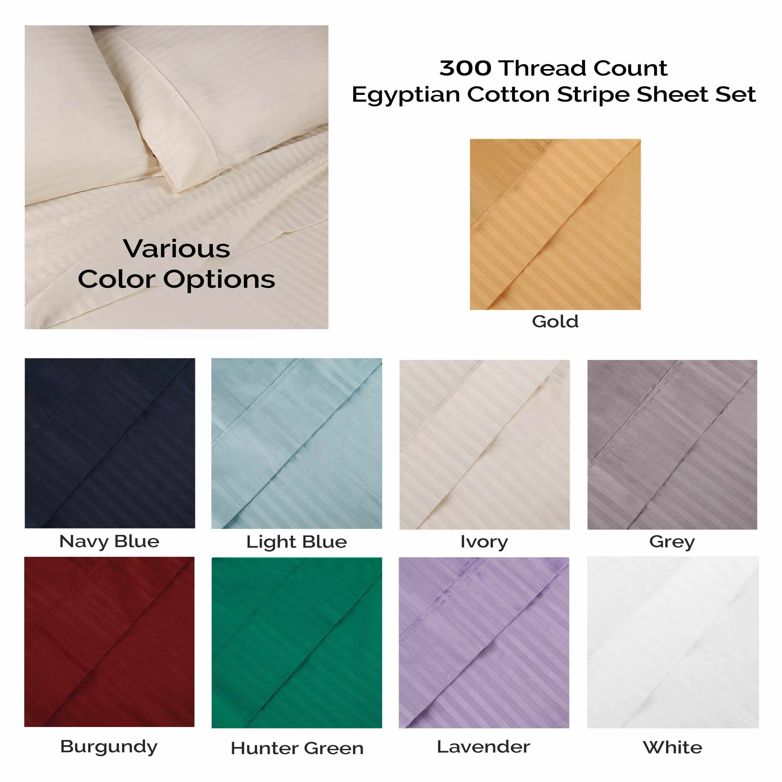 Premium Egyptian Cotton 300 Thread Count Sheet Set - Deep Pocket Fitted, Flat & Pillowcases - Soft Luxury Bedding for Master Bedroom or Guest Room