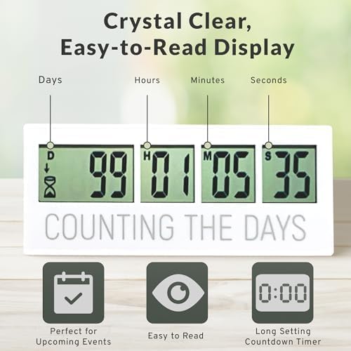 999 Days LCD Digital Countdown Timer - Easy to Set & Read Reusable Countdown Clock for Retirement, Wedding, Christmas, Baby Due Date - Perfect for Events, Holidays & Special Occasions