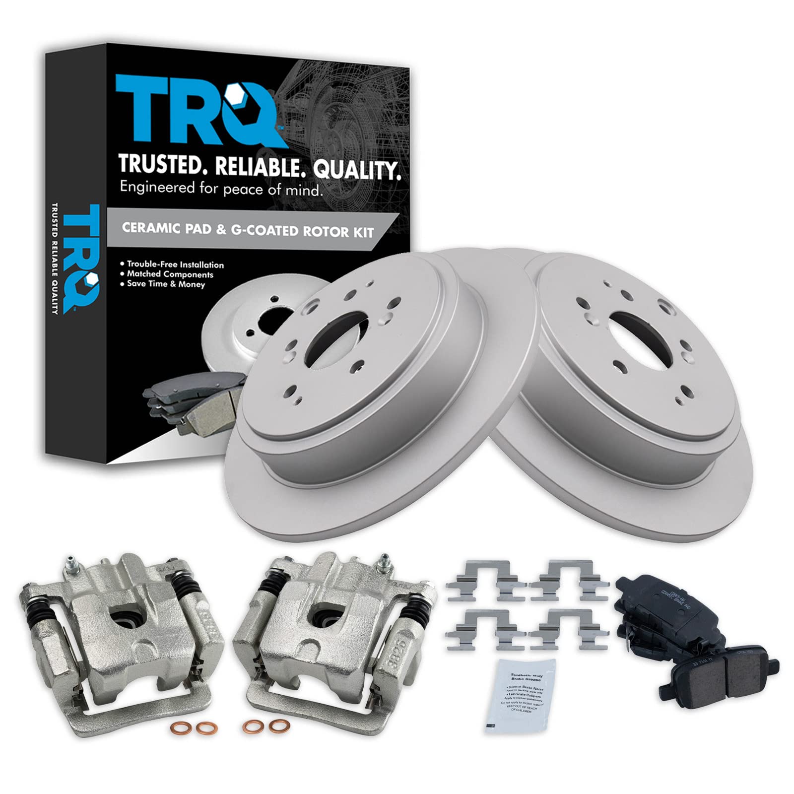Premium TRQ Rear Brake Pad & Rotor Kit with Ceramic G-Coated Brake Pads - Compatible with 2001-2006 Acura MDX & 2003-2008 Honda Pilot - Perfect for Smooth Stopping & Enhanced Safety in SUVs