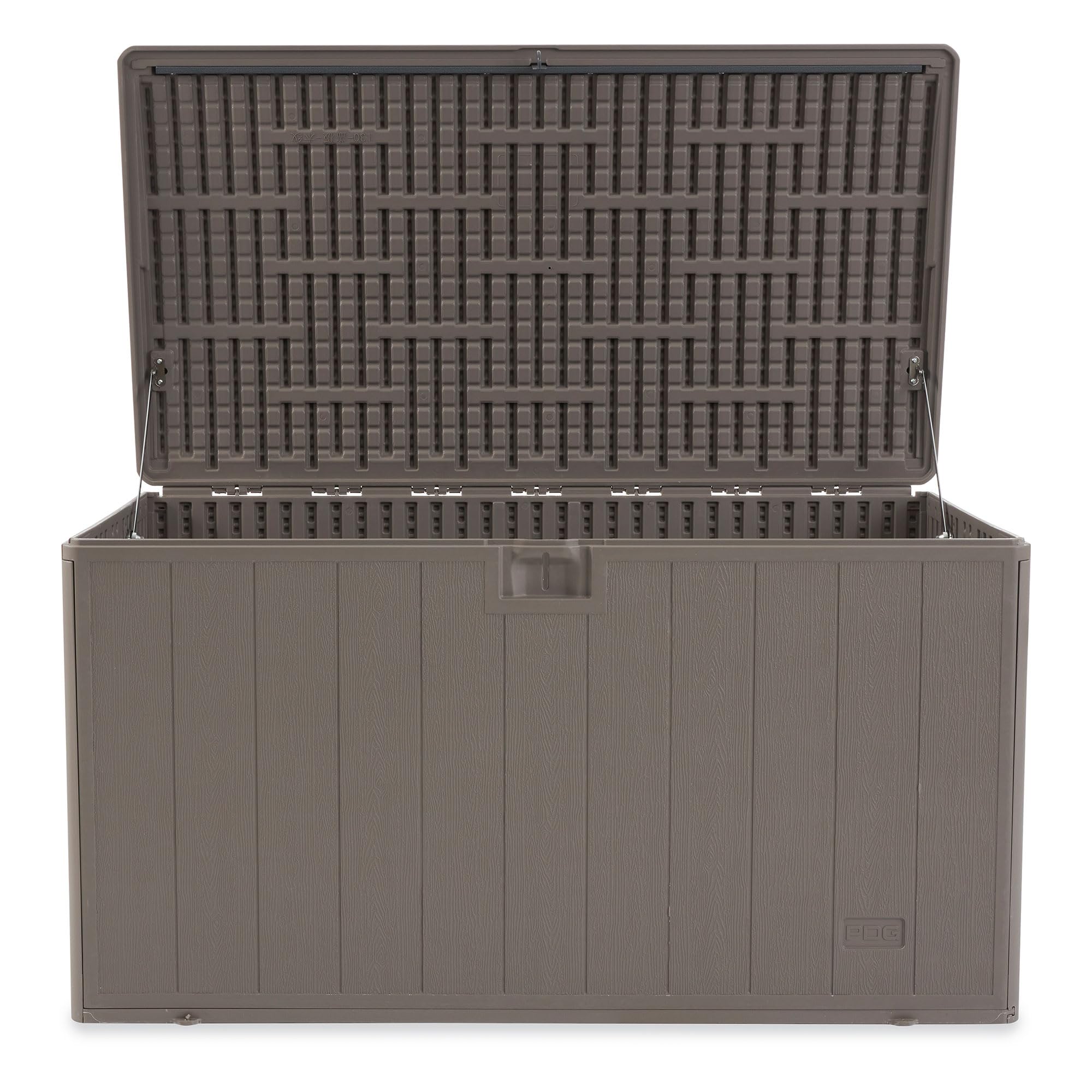 Outdoor Storage Deck Box 130 Gallon with Soft Closure - Weatherproof Plastic Deck Box for Patio, Garden & Backyard Organization - Driftwood Color