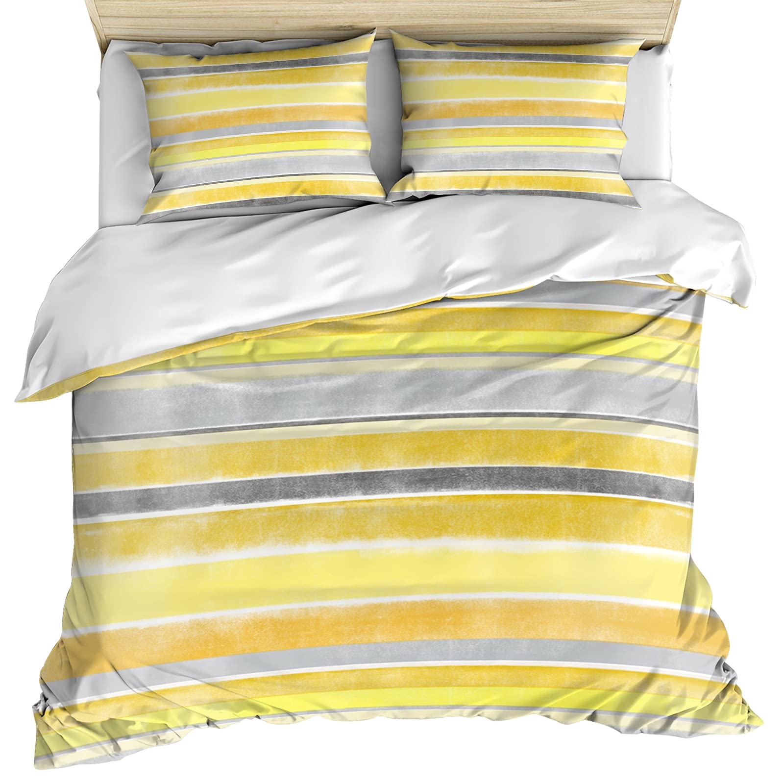 Watercolor Stripe Ombre Yellow California King Size Duvet Cover Set - 3 Piece Ultra Soft & Breathable Microfiber Bedding (Duvet Cover + 2 Pillow Shams) | Nordic Style All Season Comfort for Master Bedroom & Guest Room Decor