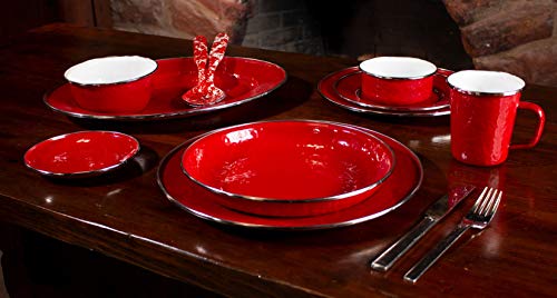 Premium Solid Red Enamelware Dinner Plates - Set of 4 (10.5 Inch) - Durable & Stylish for Everyday Dining, Picnics, and Rustic Table Settings