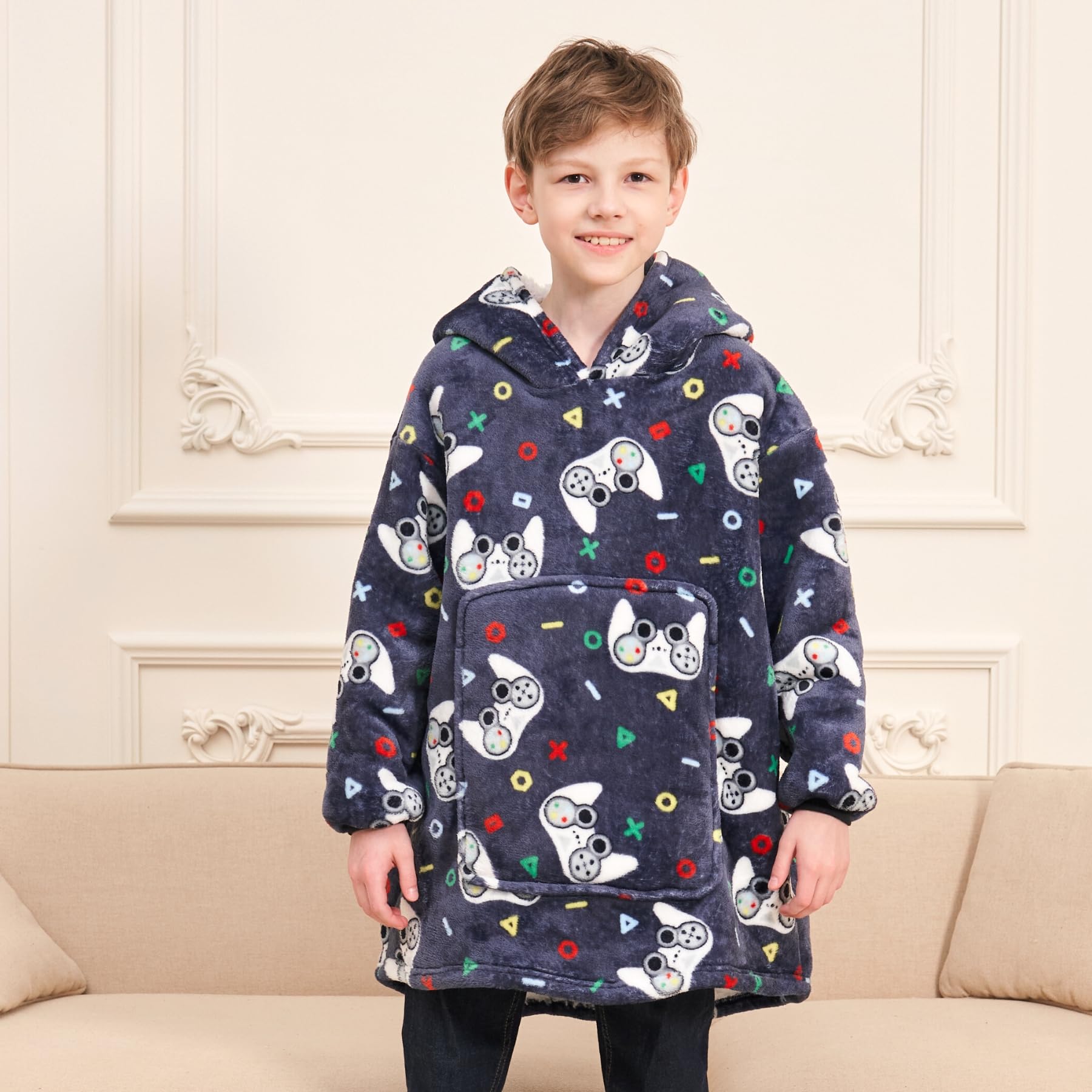 Boys Gamer Oversized Hoodie - Warm Fleece Hooded Sweatshirt for Kids | Comfortable Gaming & Casual Wear for Boys