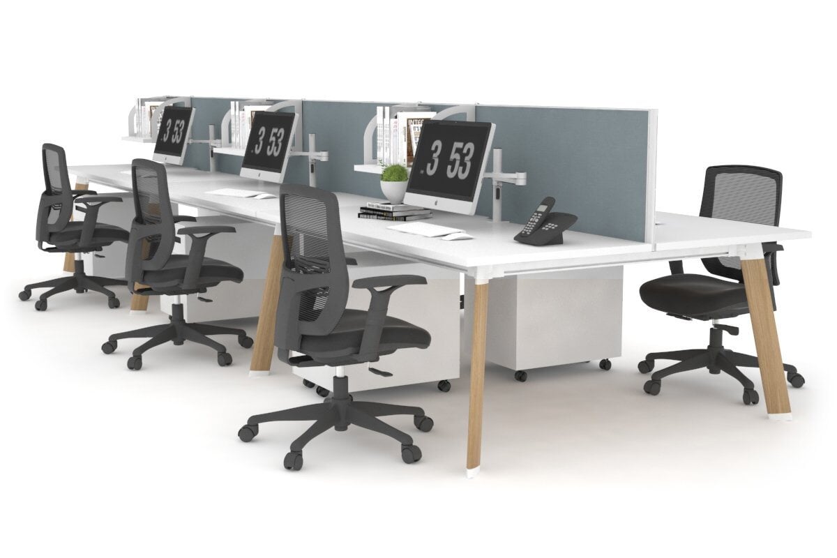 6-Person Workstation with Wood Imprint Frame - 1200L x 700W Office Desk for Collaborative Workspaces & Team Meetings