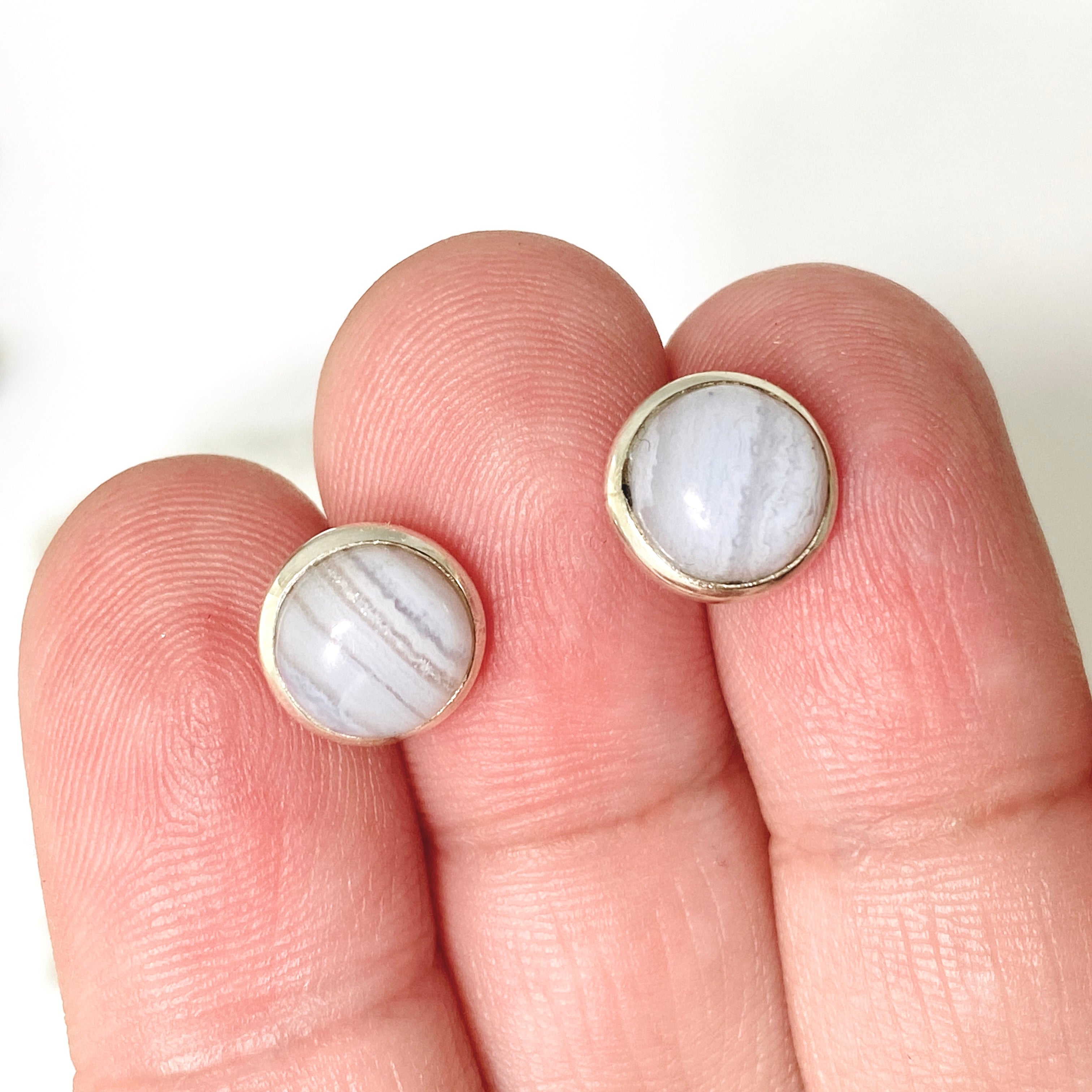 Blue Lace Agate Oval Cabochon Bezel Set Earrings - Handmade Sterling Silver Dangle Earrings for Women - Perfect for Boho Jewelry, Wedding Gifts & Everyday Elegance
