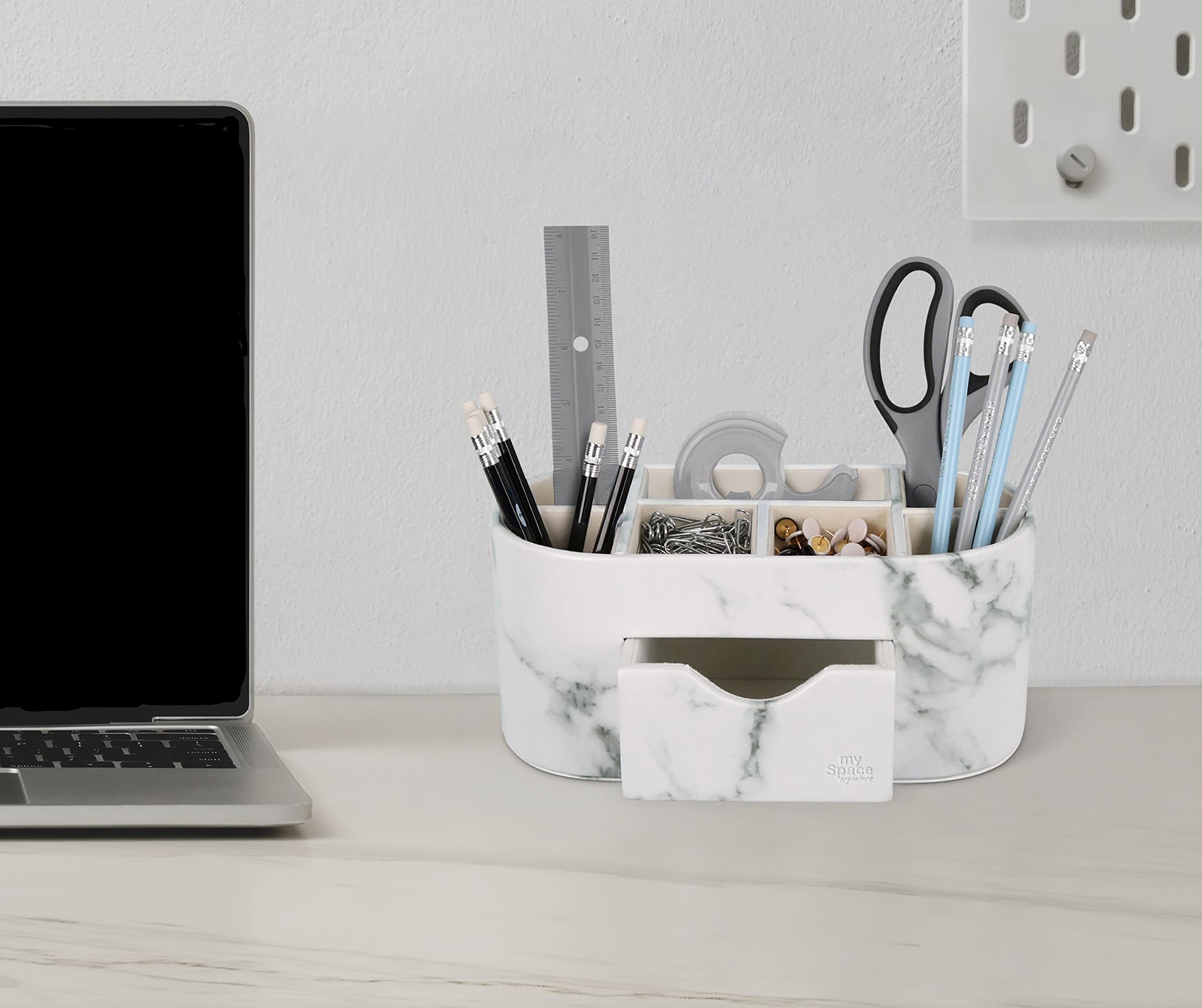 Elegant Marble Desk Organizer for Office & School Supplies - Stylish Pencil & Pen Holder with Faux Leather - Perfect for Home, Office, College & Dorm Organization - Ideal for Decluttering Desks & Boosting Productivity
