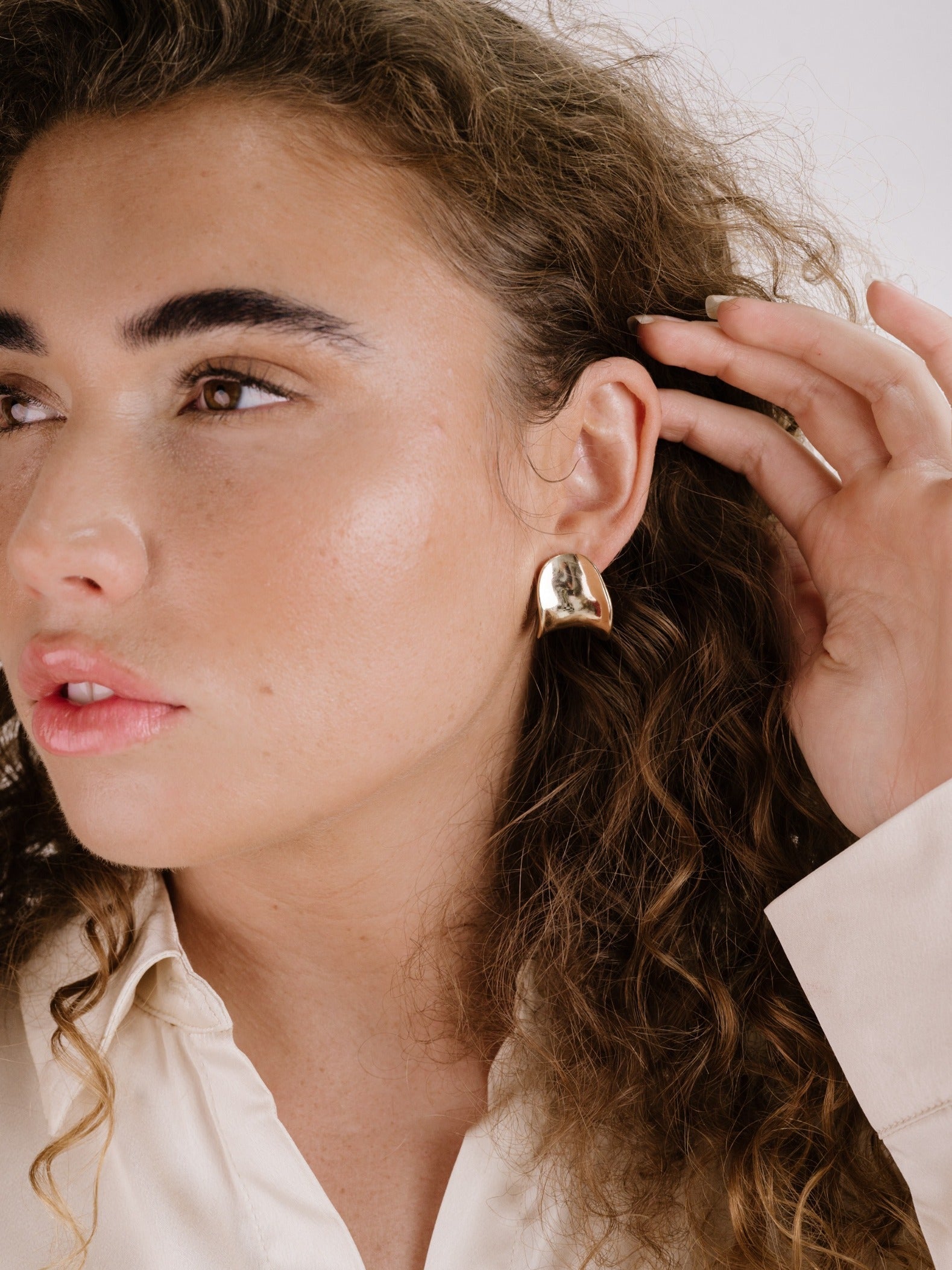 Elegant Curved Stud Earrings for Women - Hypoallergenic Gold Plated Earrings for Daily Wear & Special Occasions