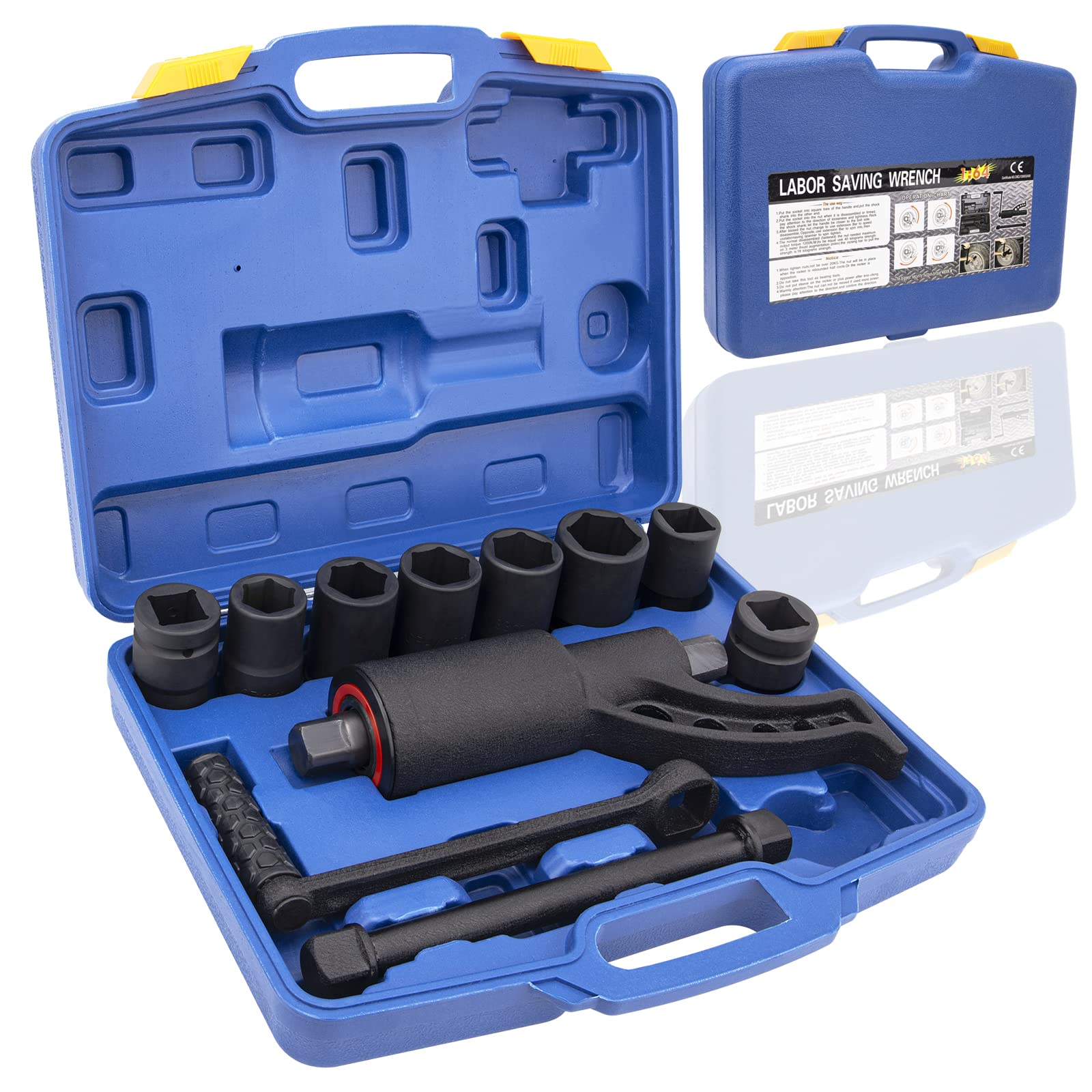 Heavy Duty Torque Multiplier Wrench Set - 1 Inch Drive with 8 CR-V Sockets for Lug Nut Removal & Labor Saving Torque Applications | Ideal for Automotive Repair, Industrial Maintenance & DIY Projects