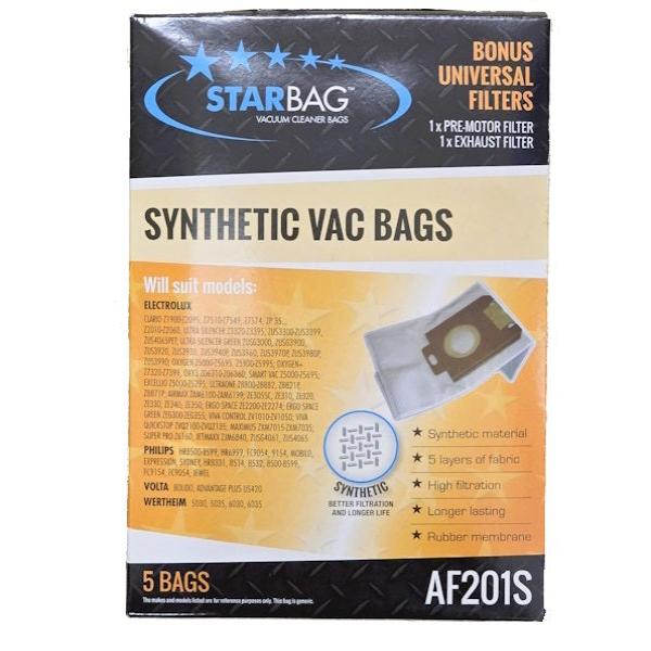 Starbag AF201S Synthetic Vacuum Cleaner Bags - 6 Pack, HEPA Filtration, Compatible with Most Upright Vacuums - Perfect for Pet Hair, Allergies & Deep Home Cleaning