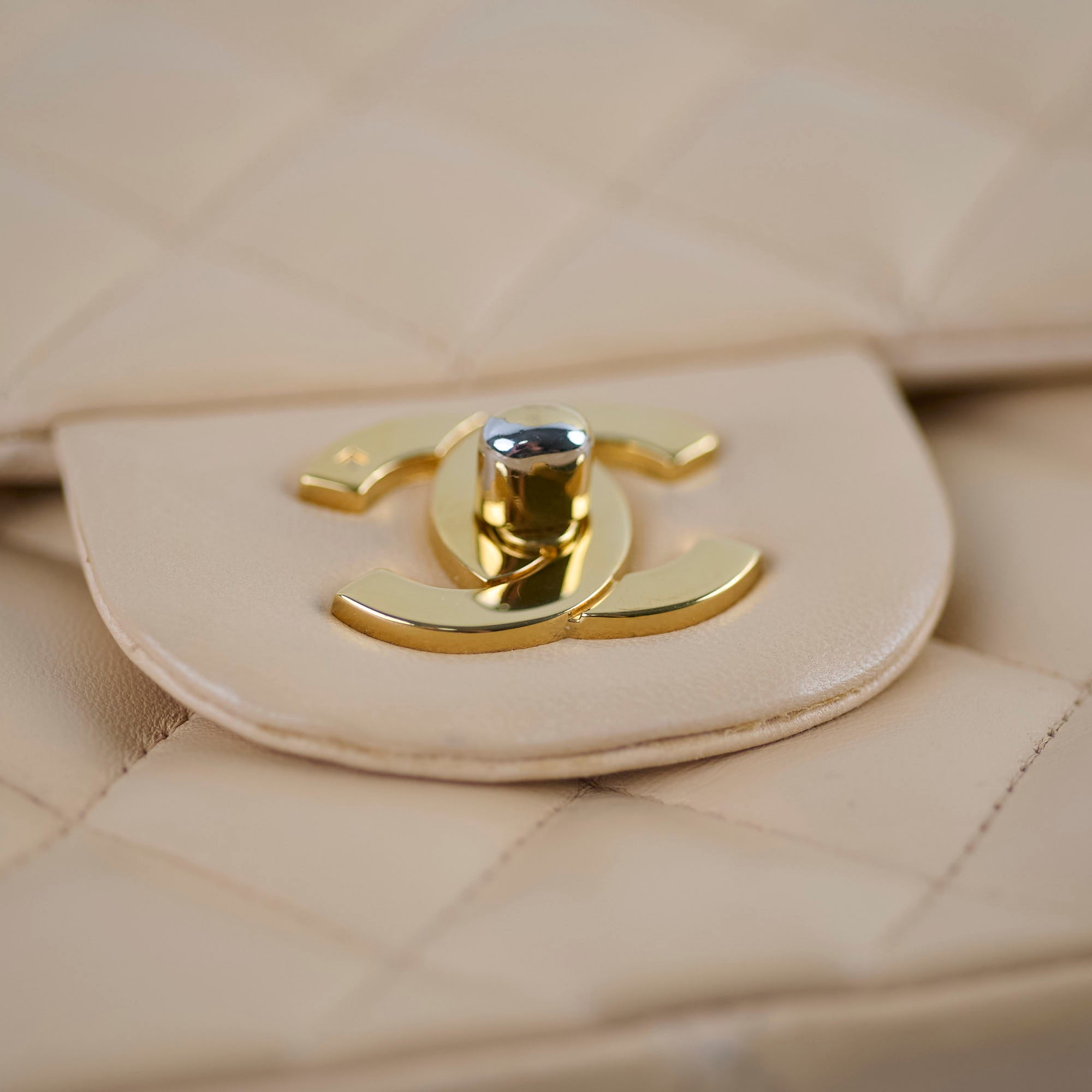 Authentic Chanel Single Flap Jumbo Bag in Beige Lambskin Leather (12 Series 2009) - Luxury Handbag for Women, Perfect for Work, Evening Events & Fashionable Outfits