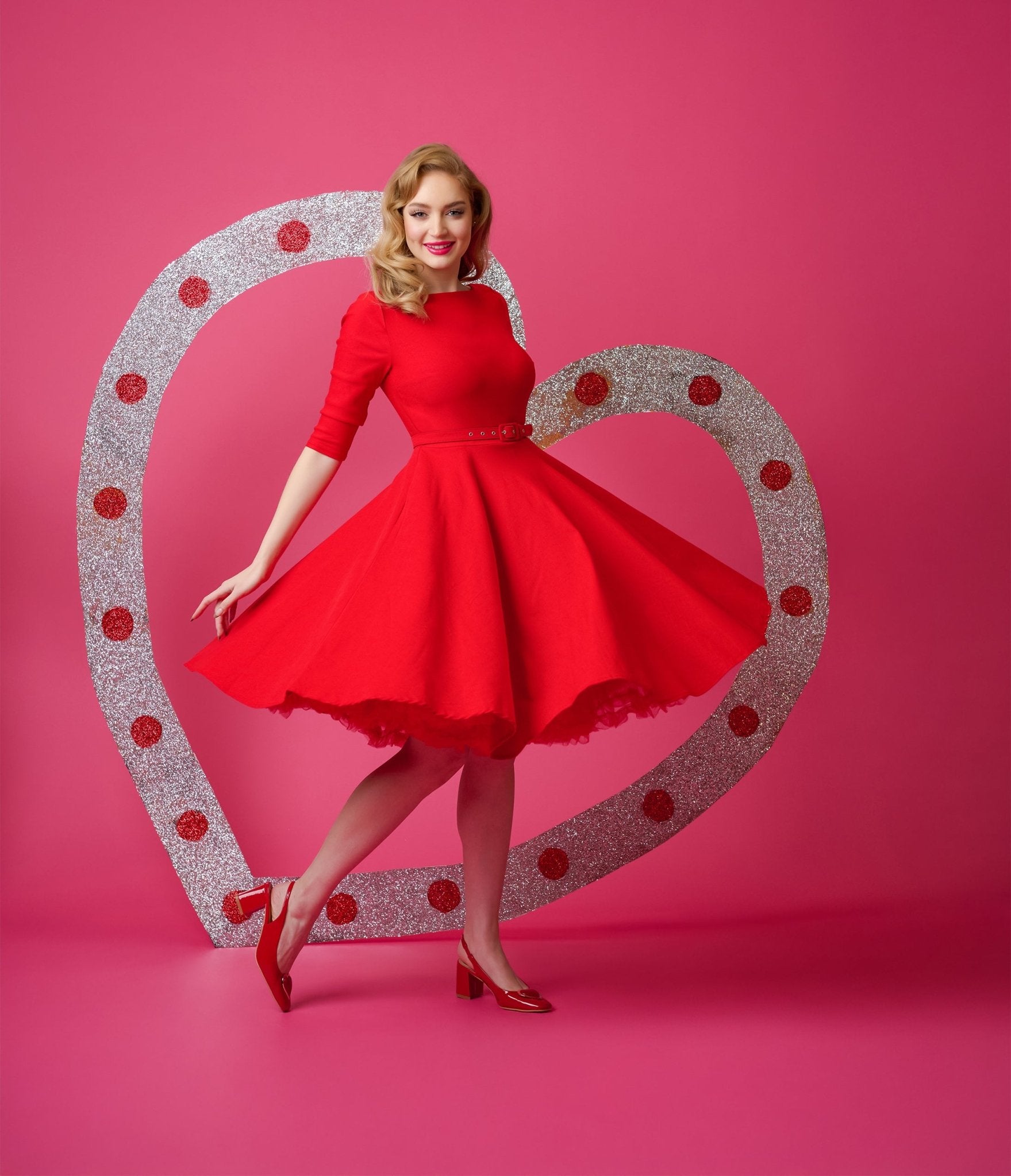 Vintage 1950s Red Devon Swing Dress - Retro A-Line Cocktail Dress with Puff Sleeves for Women | Perfect for Parties, Weddings & Special Occasions