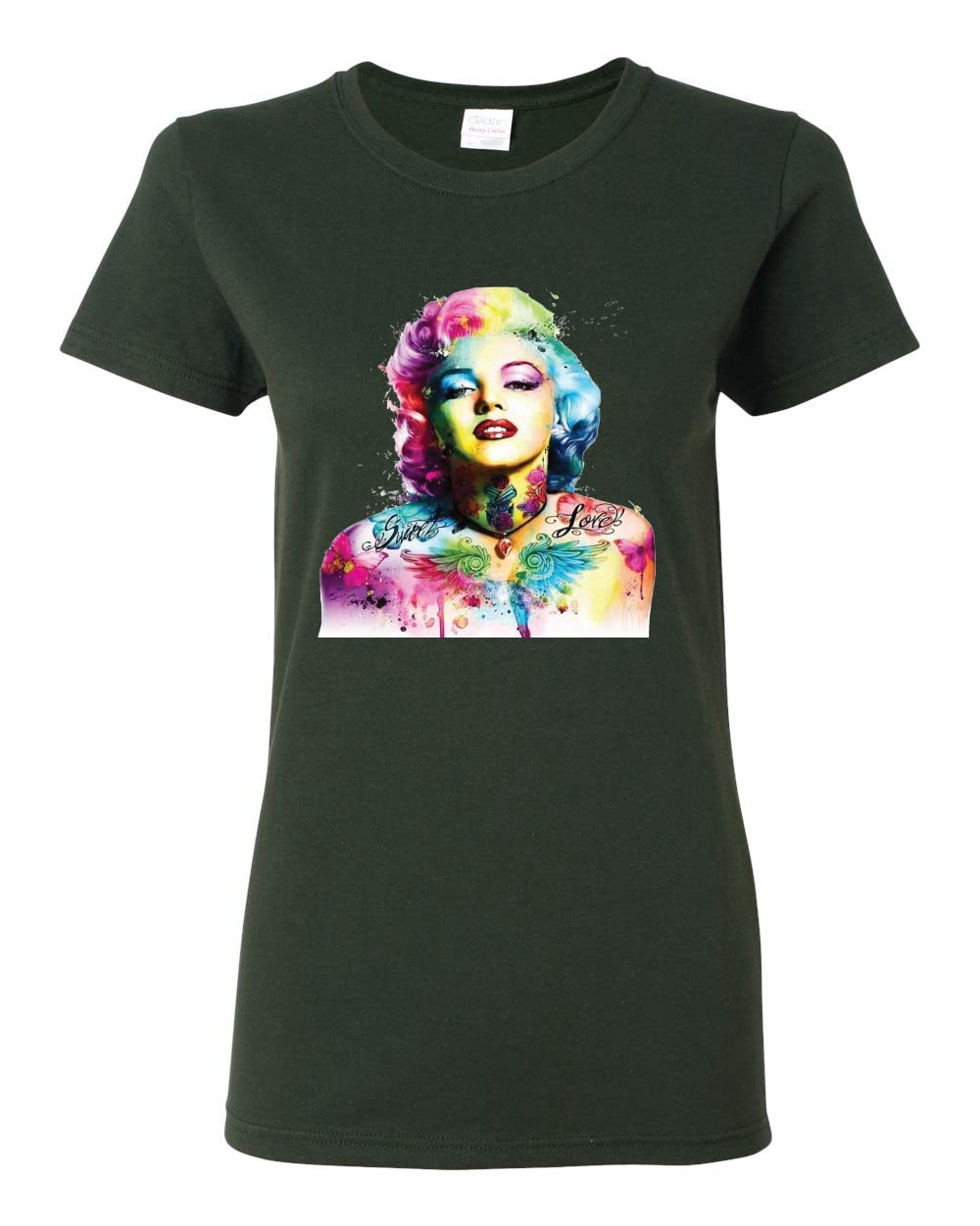 Vintage Marilyn Monroe Pop Art Graphic T-Shirt for Women - Colorful Pop Culture Tee in Forest Green, Size 3XL - Perfect for Casual Wear, Concerts & Retro Fashion
