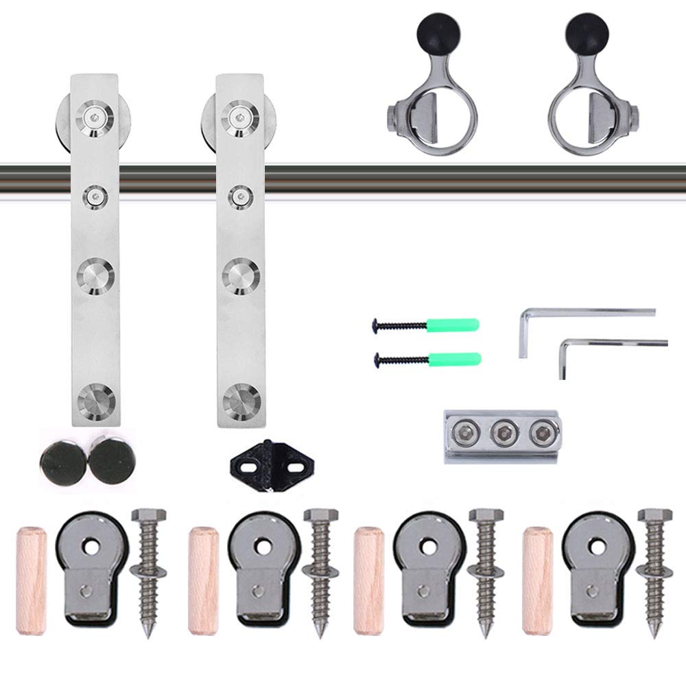 TSMST 5FT Heavy Duty Stainless Steel Sliding Barn Door Hardware Kit - Smooth & Quiet L-Style Track for Single Wood Doors | Perfect for Bedrooms, Closets, and Farmhouse Style Homes