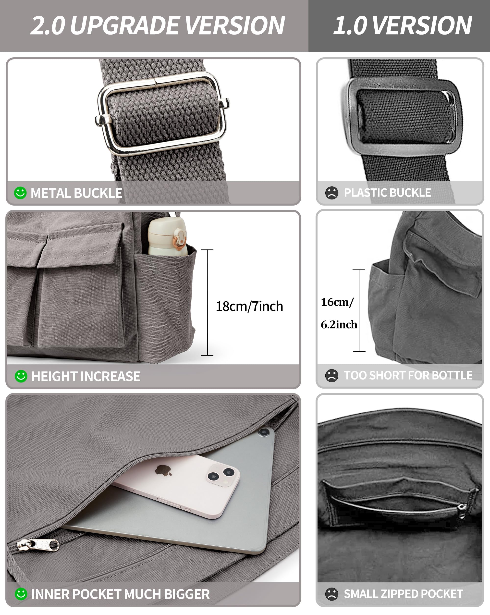 KALIDI Canvas Tote Bag - Large Crossbody Messenger Bag for Women & Men, Durable Casual Shoulder Bag for College, Work & Daily Use | Perfect for Commuting, Shopping & Travel Accessories