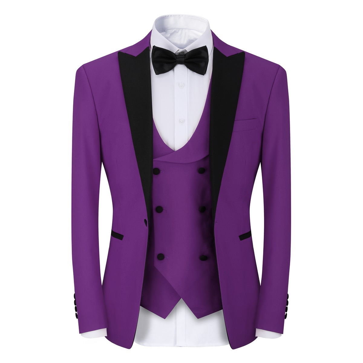 3 Piece Men's Slim Fit One Button Tuxedo Suit with Peaked Lapel in Purple | Formal Wedding, Prom & Business Attire for Groom & Evening Events