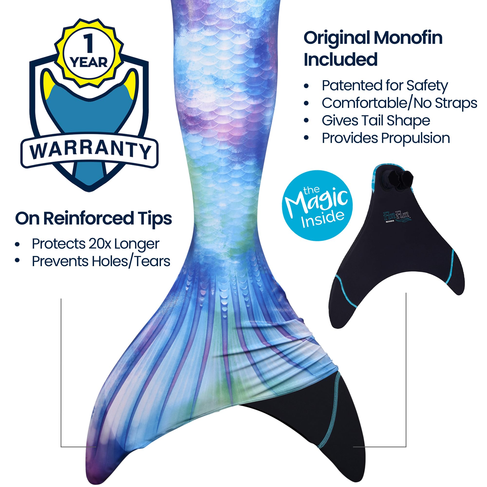 Fin Fun Limited Edition Mermaid Tail Swimwear for Girls, Kids, Women, Teens & Adults - Reinforced Tips & Monofin - Perfect for Pool Parties, Underwater Photography & Mermaid-Themed Events
