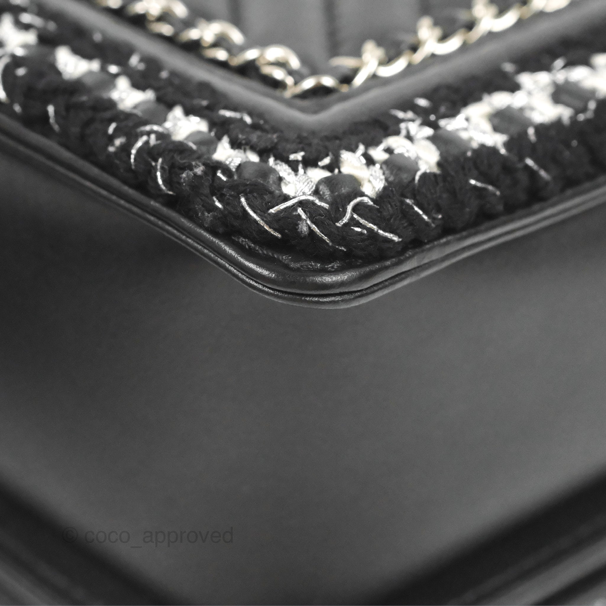 Chanel Chevron Braid Around Chain Boy Bag - Black Calfskin Leather with Silver Hardware | Luxury Crossbody Bag for Women, Perfect for Date Night & Evening Events