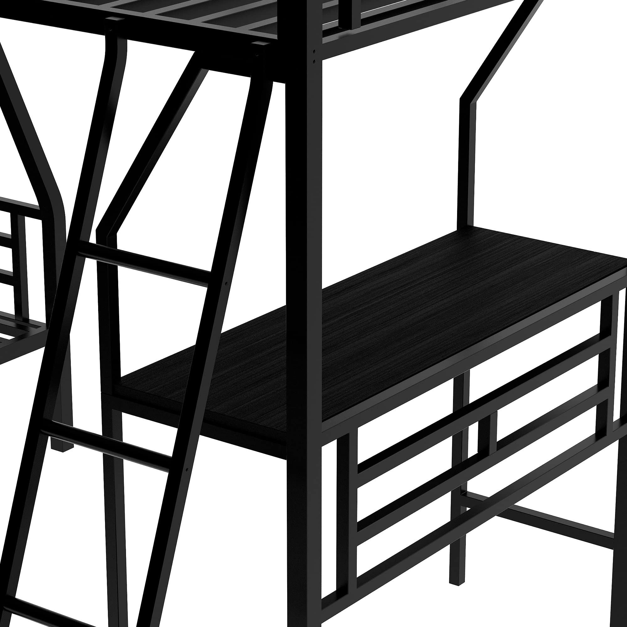 Metal Bunk Bed Frame with Loft & Desk - Twin Over Full for Kids' Bedroom