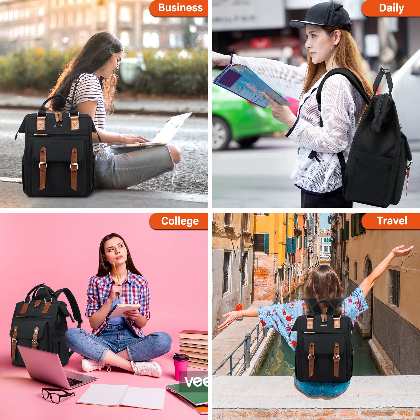 LOVEVOOK Women's Laptop Backpack - Water Resistant 15.6 Inch Work Travel Backpack with USB Charging Port for Teacher, Nurse, Business & College - Perfect for Commuting, Office & School Use