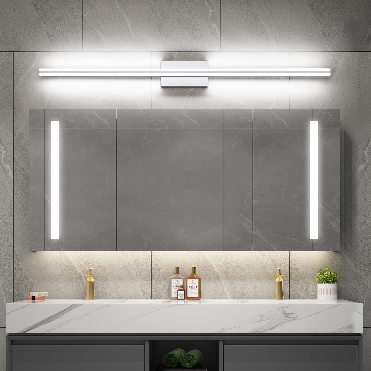 Modern 48 Inch Dimmable LED Bathroom Vanity Light Fixture - Silver Finish Over Mirror Lighting for Bathroom Makeup & Grooming - Perfect for Home Spa, Hotel, and Salon Vanity Areas