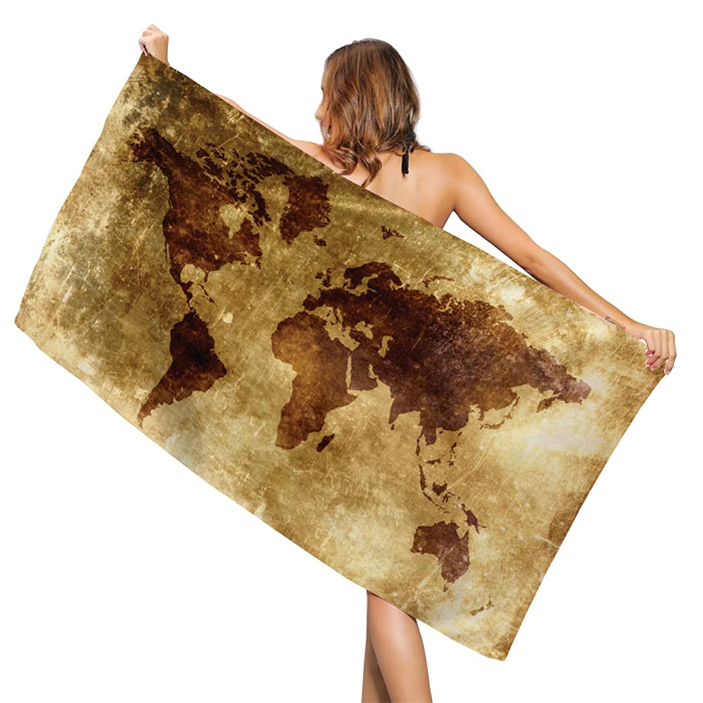 MARSTREE Painted World Map Beach Towel - Microfiber Quick Dry Bath Towel, Sand-Free Beach Blanket for Travel, Swim, Pool, Yoga, Camping, Gym & Sports (31.5x63.0'', Map 6) - Perfect for Beach Vacations, Outdoor Adventures & Home Decor