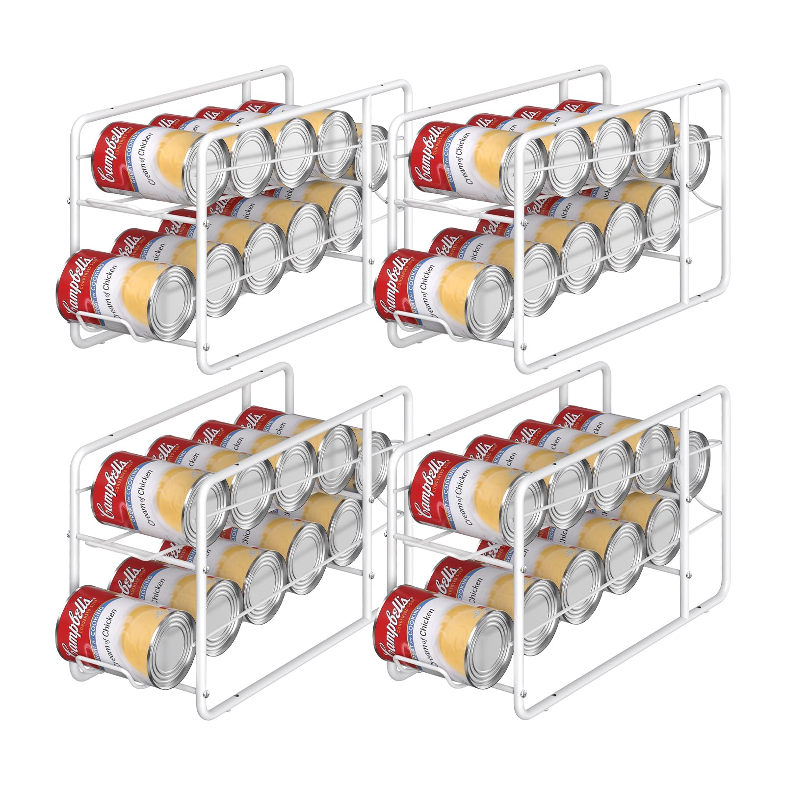 MOOACE 4 Pack Stackable Can Dispenser Rack - Space Saving Can Storage Organizer for Kitchen Cabinet, Pantry & Countertop (White) - Perfect for Organizing Canned Food, Soup, Vegetables & Beverages