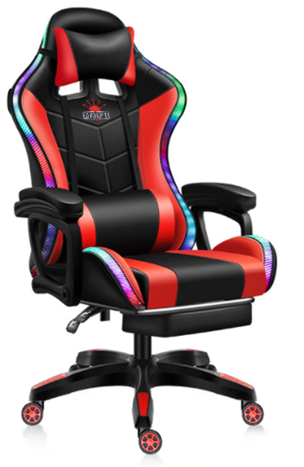 TBQATNTS Gaming Chair with Built-in Speakers & LED Lights - Ergonomic Office Chair with Adjustable Headrest, Lumbar Support & Armrests for Teens & Adults - Perfect for Home Gaming Setup & Workstation (Red)