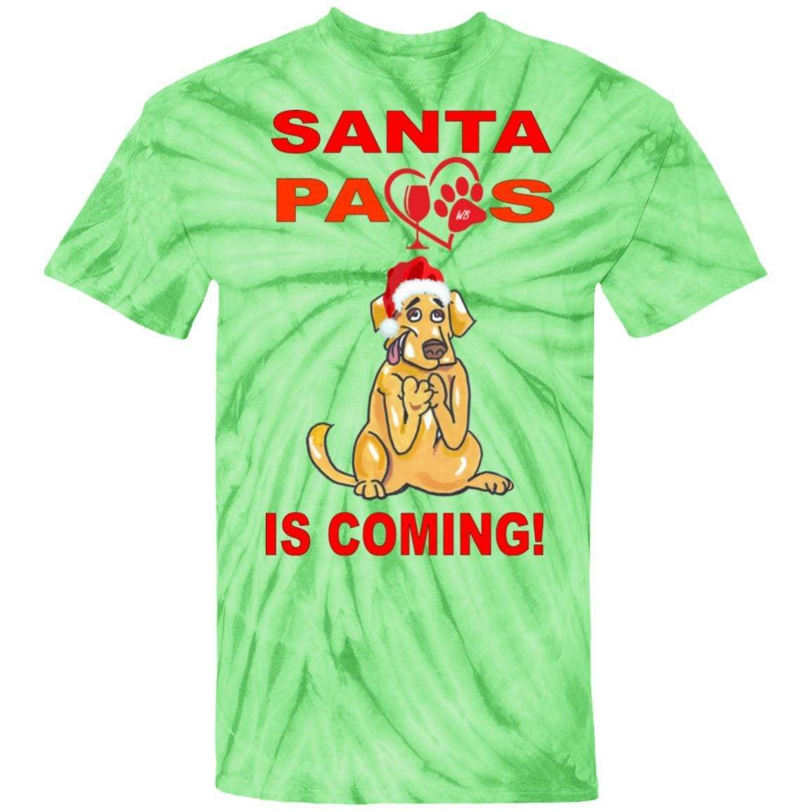 Santa Paws Is Coming Tie Dye T-Shirt - 100% Cotton Funny Christmas Dog Lover Tee - Perfect for Holiday Parties & Pet Owner Gifts