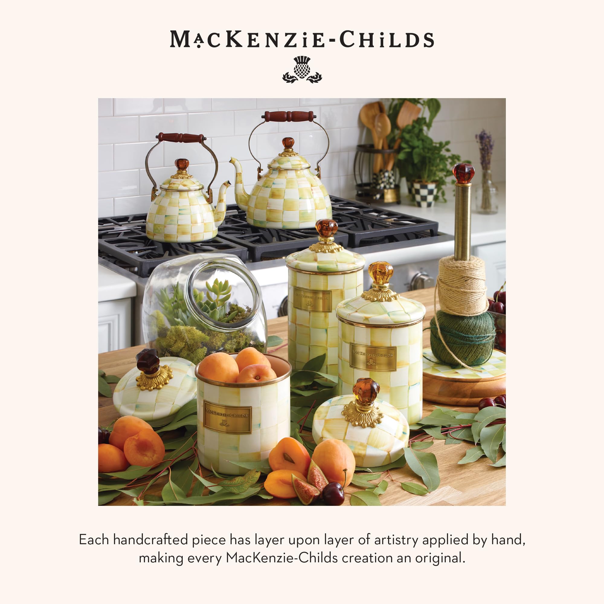 MACKENZIE-CHILDS Cork-Back Washable Placemats Set of 4 - Yellow and Cream Parchment Check Pattern Table Mats for Dining Room, Kitchen, and Party Decor