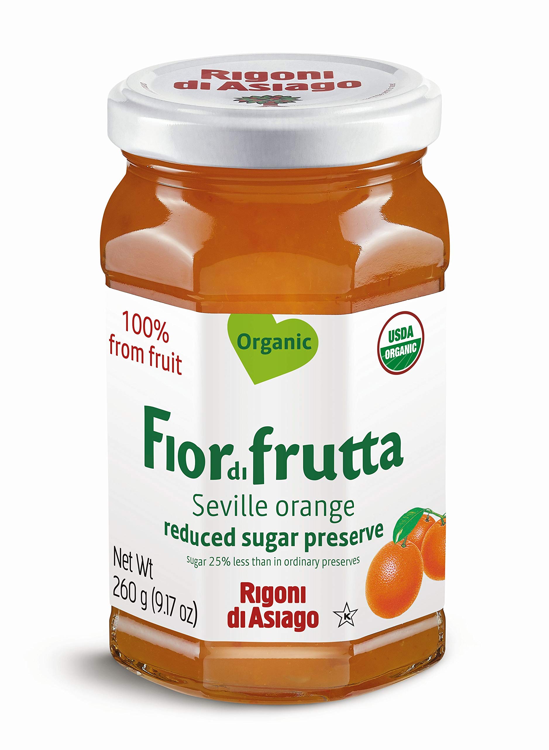 Organic Fiordifrutta Seville Orange Fruit Spread by Rigoni Di Asiago - 9.17oz (Pack of 6) | All-Natural Jam for Toast, Yogurt & Baking | Gluten-Free, Vegan Breakfast Spread