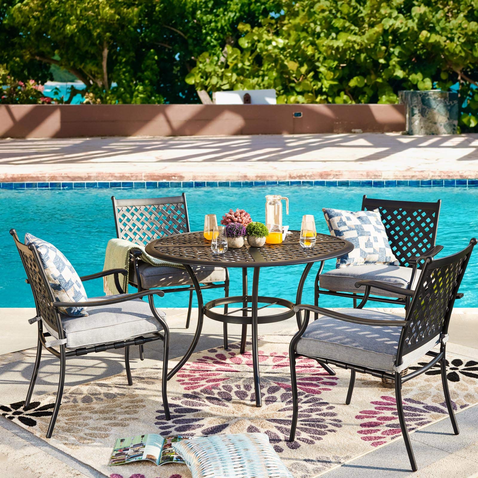 PatioFestival 5-Piece Heavy Duty Outdoor Dining Set with Round Table & 4 Stackable Chairs - Durable Indoor/Outdoor Patio Furniture for Backyard, Garden, Poolside & Restaurant Use