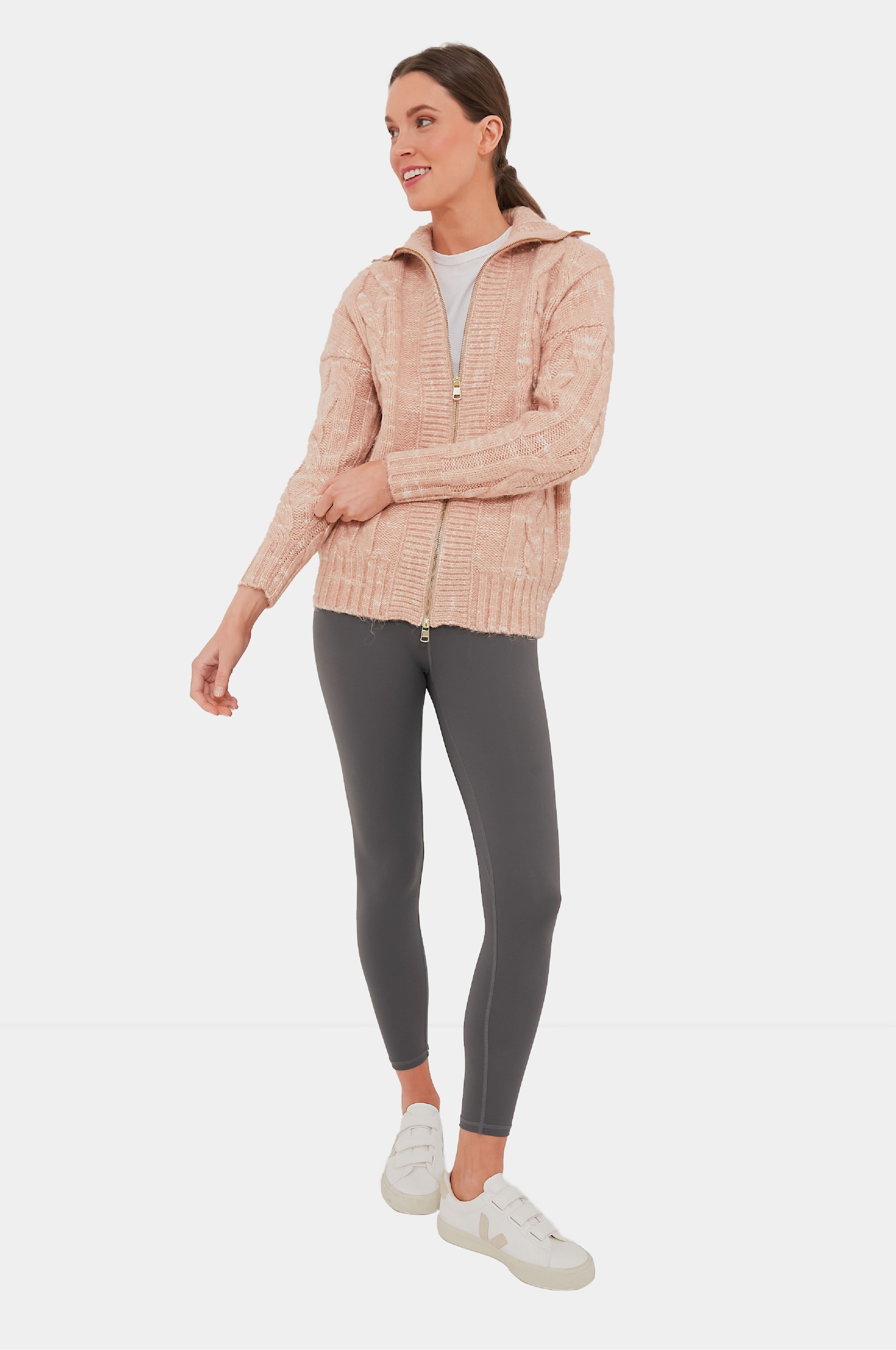 Blush Tan & Egret Aida Jumbo Cable Knit Jacket for Women - Cozy Oversized Sweater Cardigan for Fall & Winter - Perfect for Casual Outfits, Date Nights, and Coffee Dates