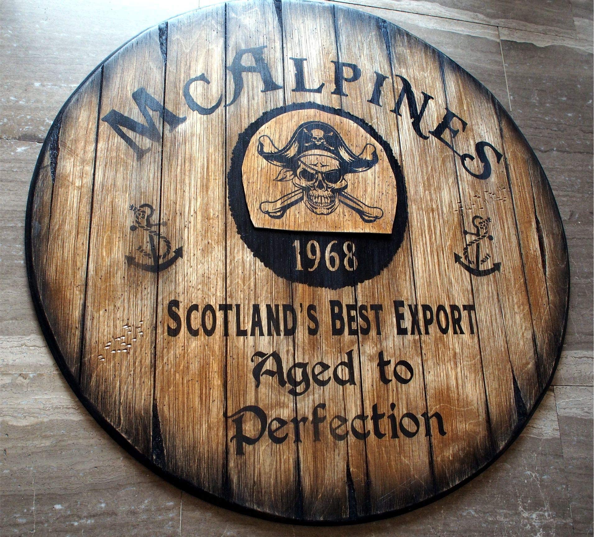 Custom Wooden Wall Sign Inspired by Old Rum Barrel Tops - Personalized Rustic Home Decor for Living Room, Home Bar, Man Cave & Kitchen - Handmade Wood Art for Unique Gifts & Cozy Spaces