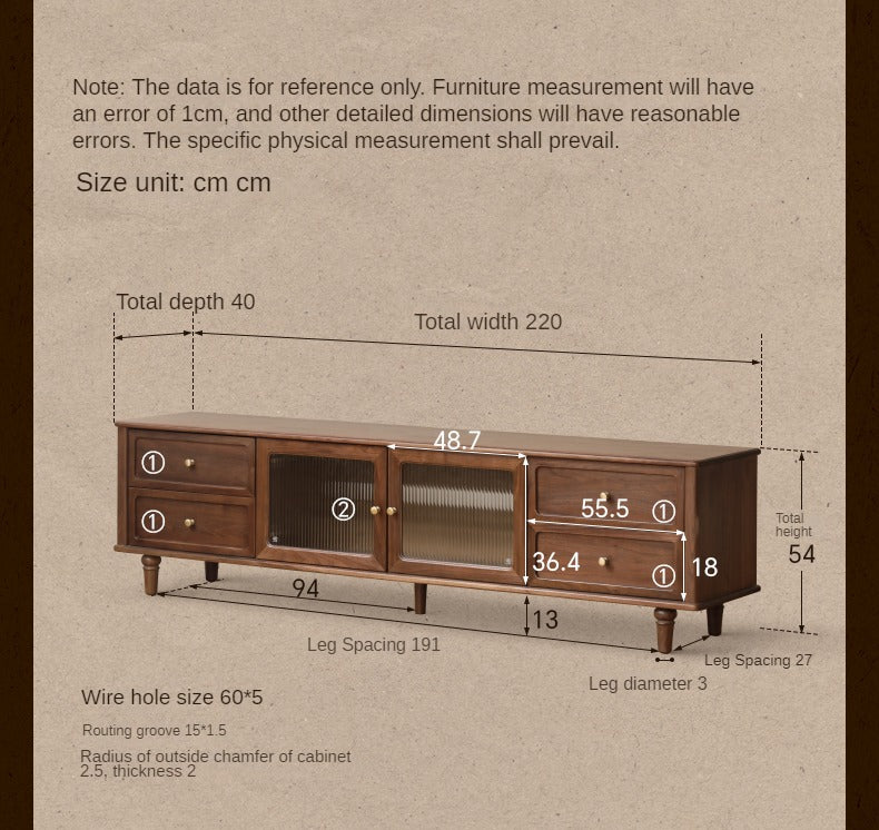 Solid Black Walnut Wood TV Stand - American Retro Style Locker Cabinet for Living Room & Home Theater Storage