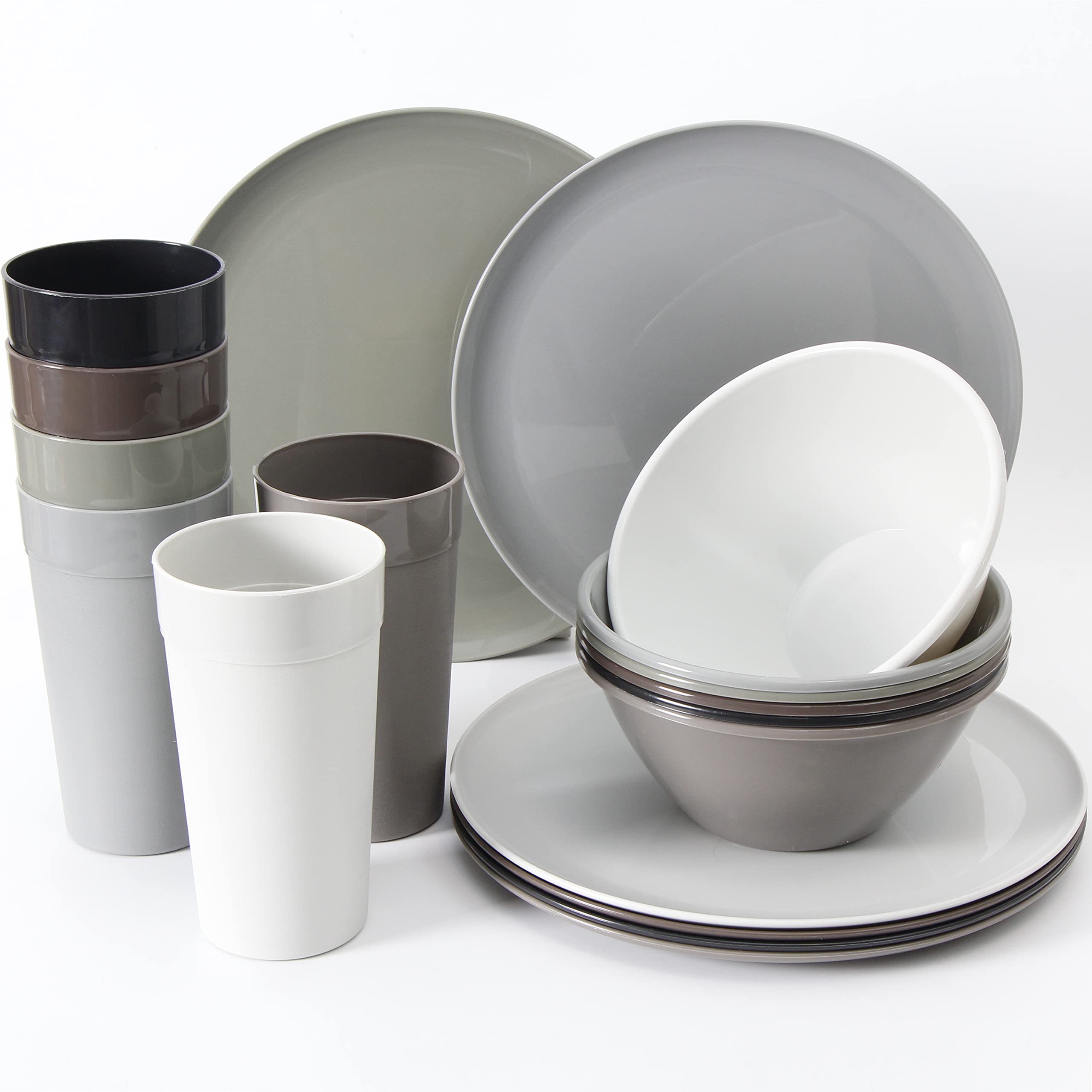 Youngever 18-Piece Plastic Dinnerware Set - 6 Plates, Bowls & Cups for Kitchen, Camping & Outdoor Use (Urban Colors) | Durable & Lightweight Dish Set for Parties, Picnics & Daily Dining