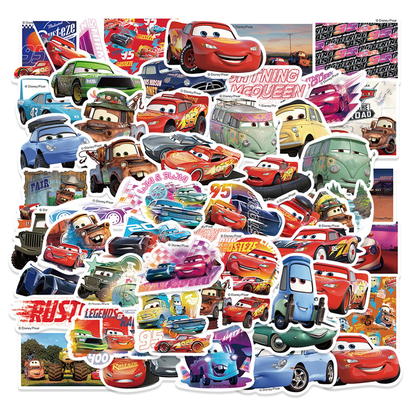 50Pcs American Cartoon Cars Stickers for Kids - Waterproof Vinyl Decals for Laptops, Computers, Water Bottles, Notebooks & DIY Crafts - Classic Disney Pixar Animation Stickers (Cars Movie Theme) - Perfect for School Supplies, Scrapbooking & Kids Room Decor