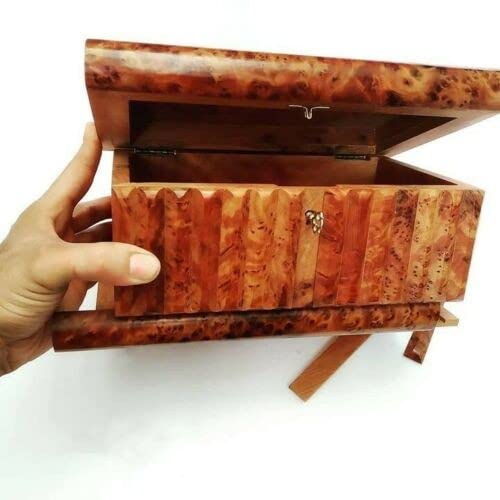 Handmade Moroccan Thuya Wood Puzzle Box - Secret Compartment Jewelry Storage for Rings & Gems | Unique Gift & Home Decor for Women