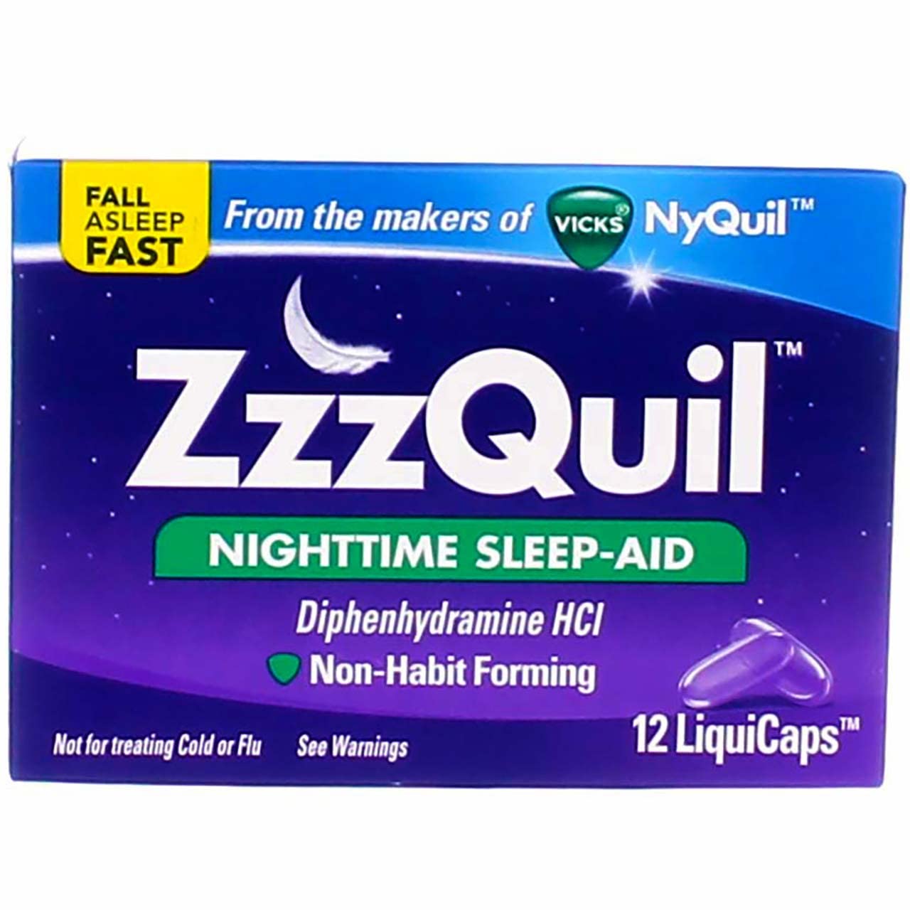 ZzzQuil Nighttime Sleep Aid Liquid Capsules - 12 Count (Pack of 5) | Fast-Acting Melatonin-Free Sleep Support for Adults | Perfect for Travel, Jet Lag & Occasional Sleepless Nights