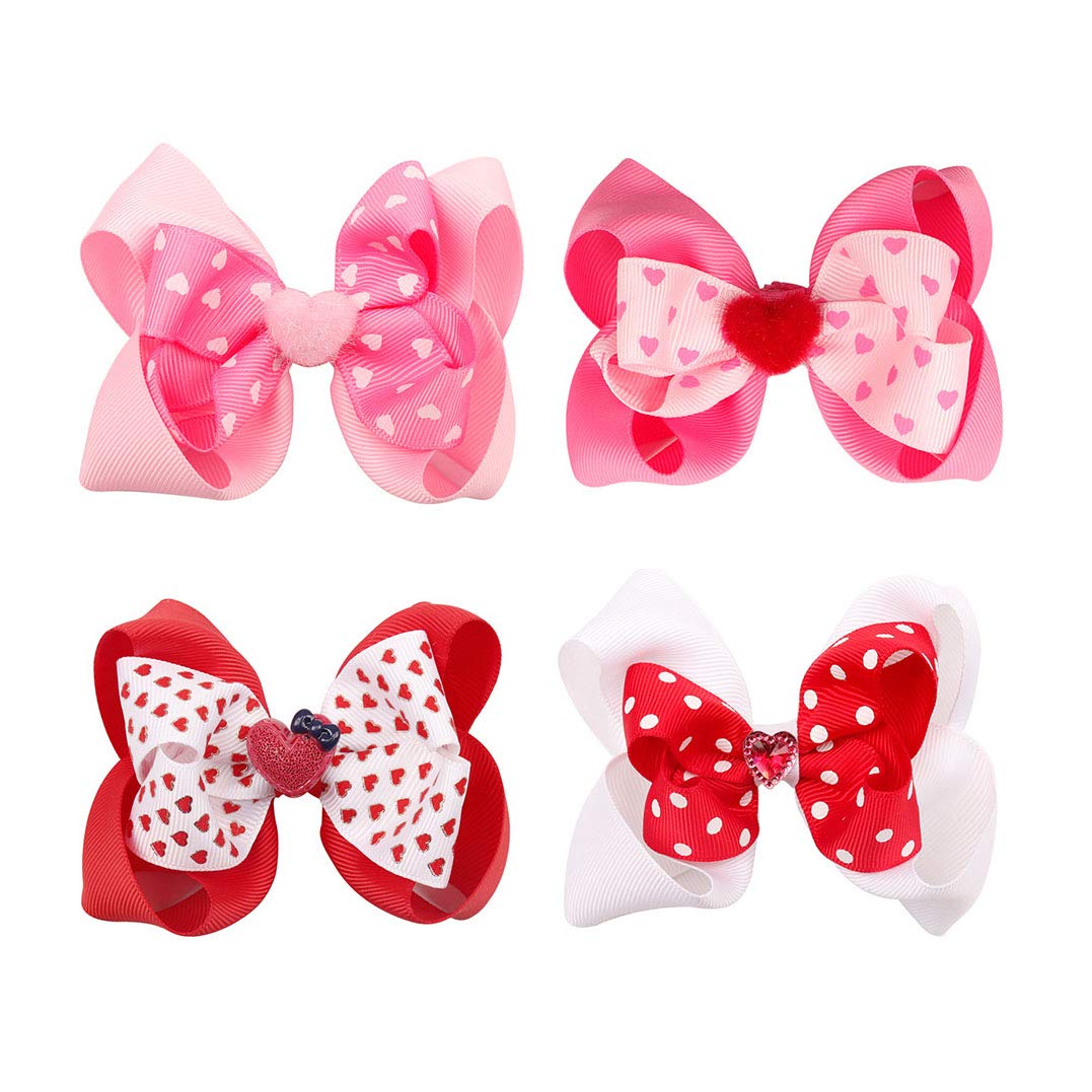 Valentine's Day Hair Hoop Headband with Bow - Cute Baby Girls Hair Clips & Accessories Set (JHV13) - Perfect for Valentine's Gifts, Birthday Parties & Photo Shoots