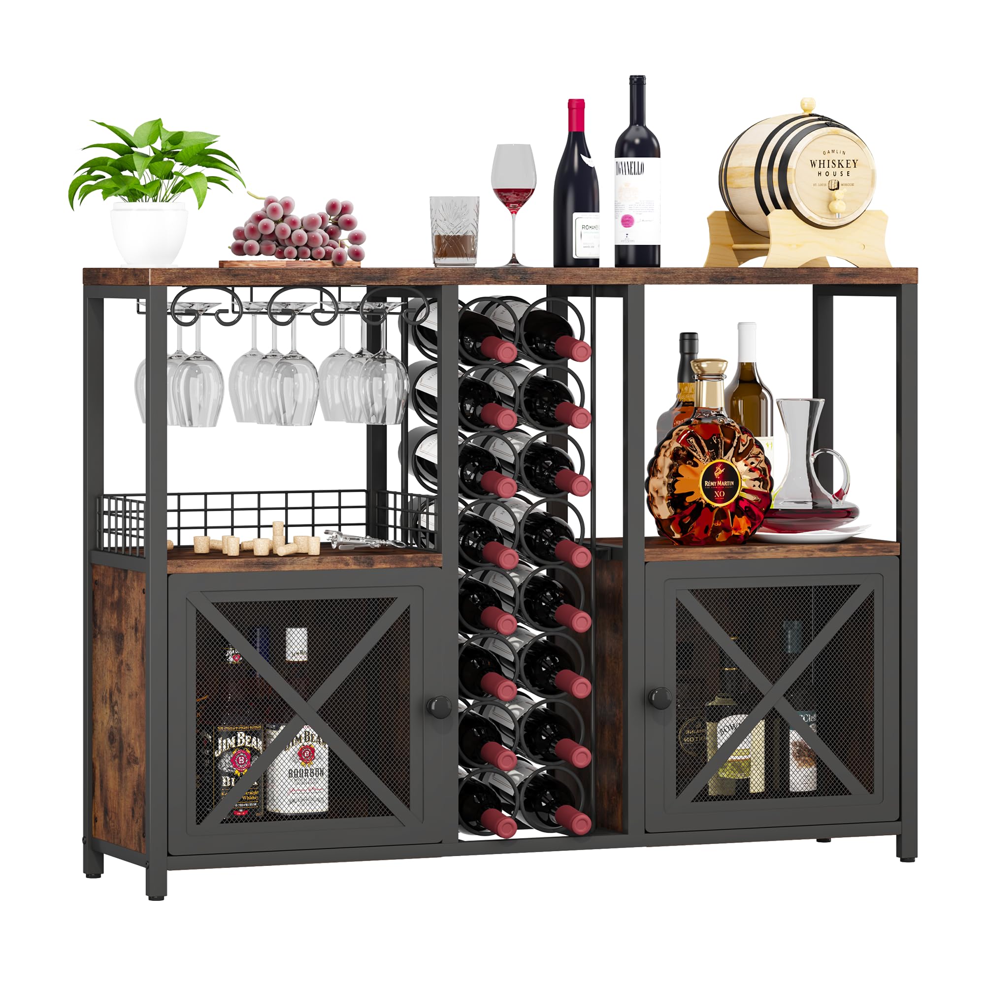 Modern Wooden Coffee Bar Cabinet - Homeiju Mini Bars for Liquor & Glasses Storage | Farmhouse Buffet Wine Bar with Sideboard | Perfect for Home Kitchen, Dining Room & Entertaining Guests