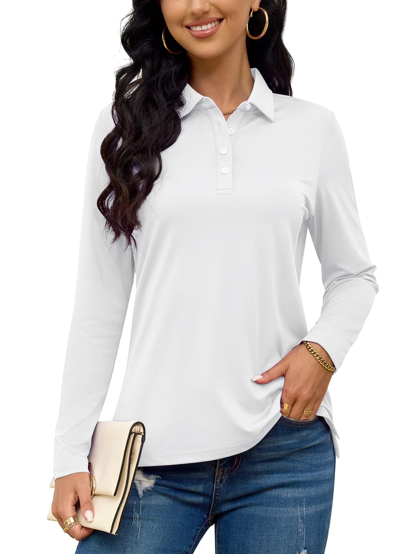 TACVASEN Women's Casual Long Sleeve Polo Shirts - Breathable Golf Tops for Outdoor Sports & Everyday Wear