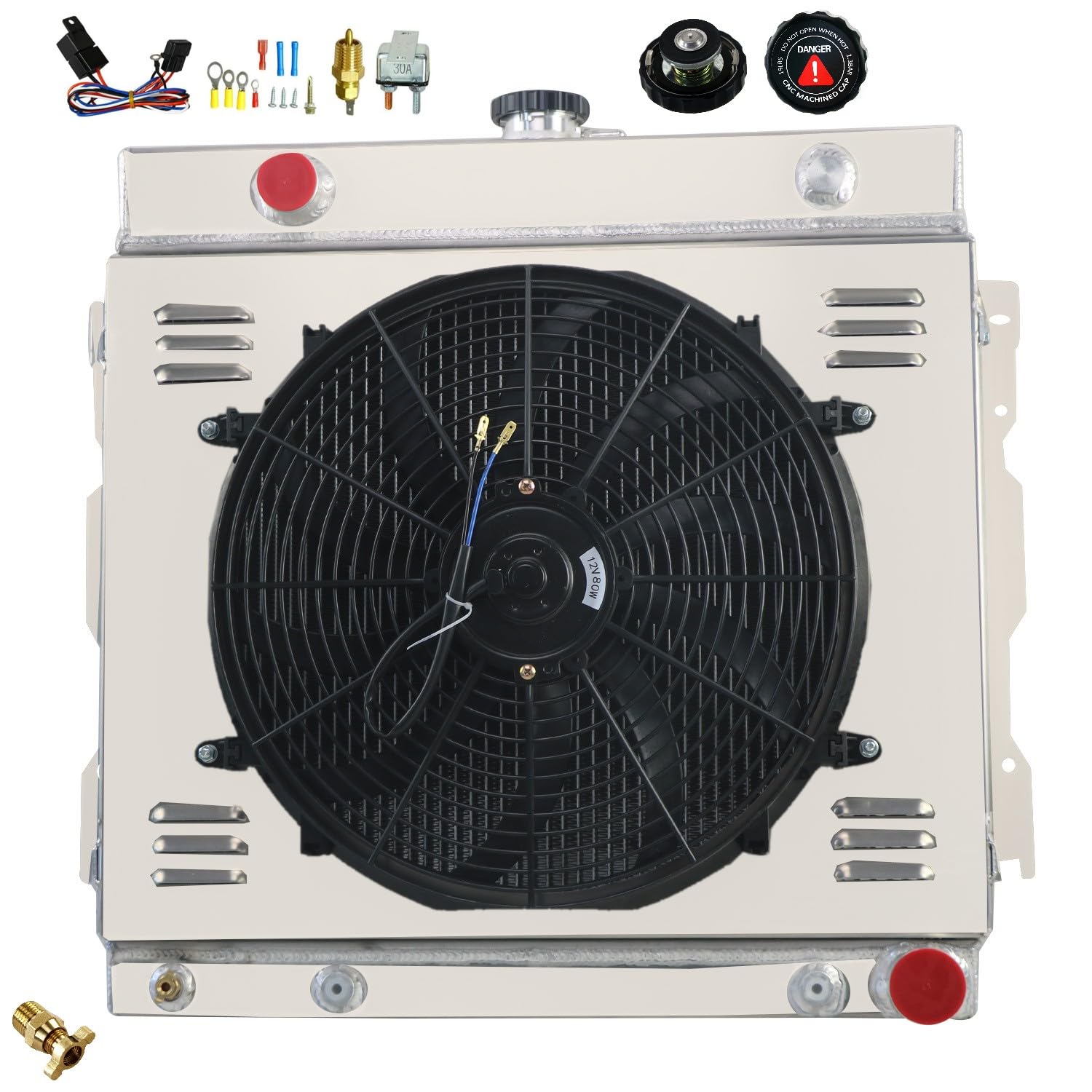 3 Rows Aluminum Radiator Shroud Fan for 1972-1979 Dodge Plymouth Van D100 D200 B100 PB100 - Heavy Duty Replacement Radiator for Improved Engine Cooling & Performance - Perfect for Classic Car Restoration & Hot Weather Driving