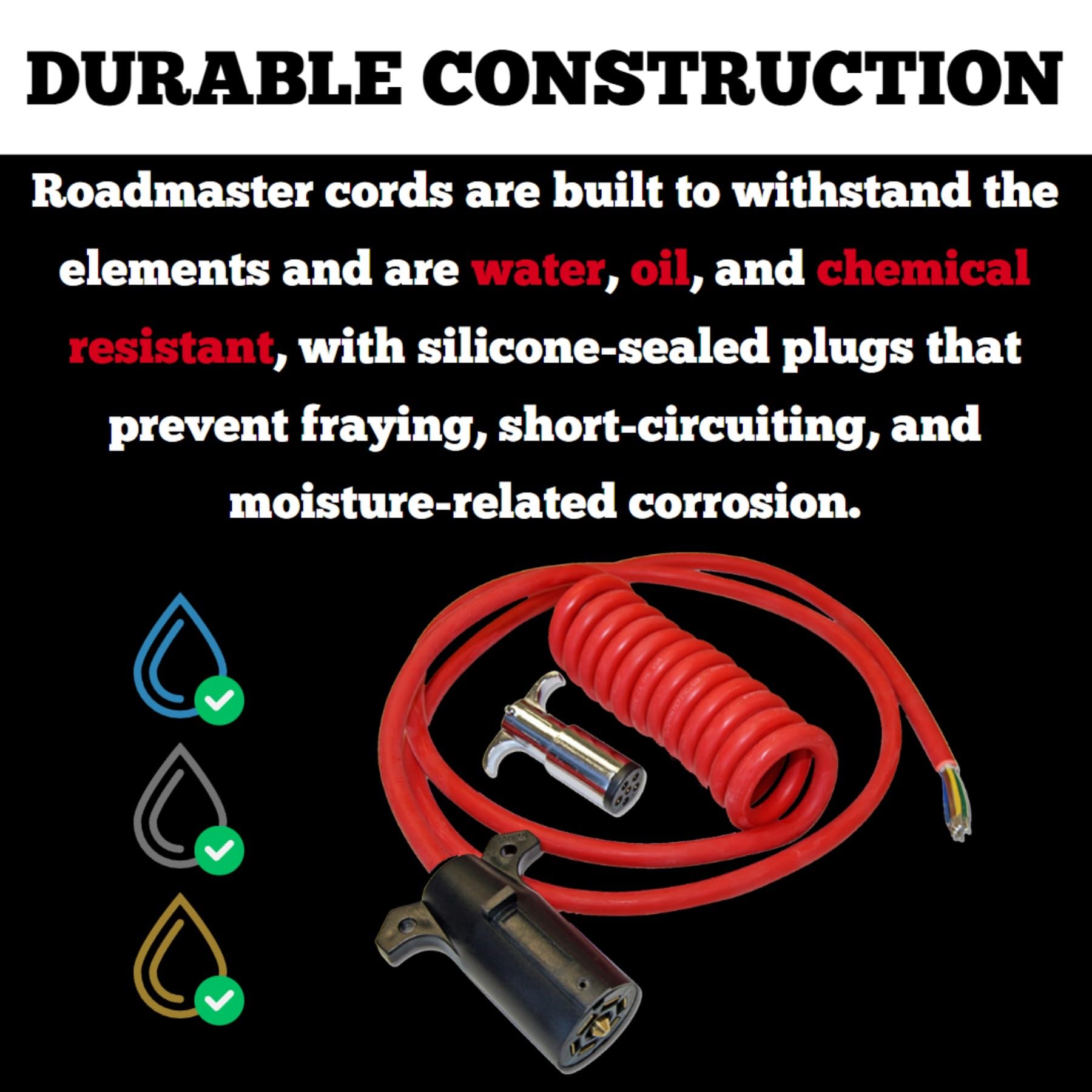 Roadmaster 1676-7 Single Coiled to Straight Hybrid 7-Wire to 6-Wire Power Cord Adapter | Universal Fit for Heavy-Duty Equipment | Waterproof, Oil & Chemical Resistant | Easy Installation with Instructions | Ideal for Industrial, Marine & Automotive Use