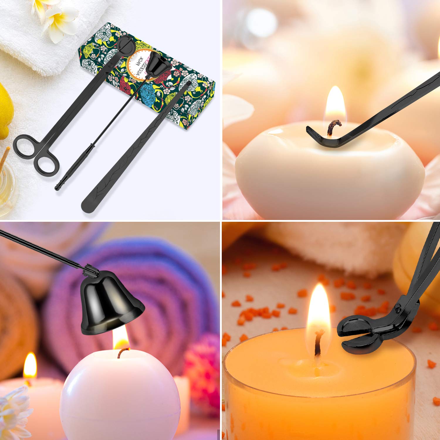 3 in 1 Candle Wick Trimmer & Snuffer Set - Stainless Steel Candle Accessories Kit for Candle Lovers (Dark Black) | Perfect for Home Decor, Relaxation & Aromatherapy