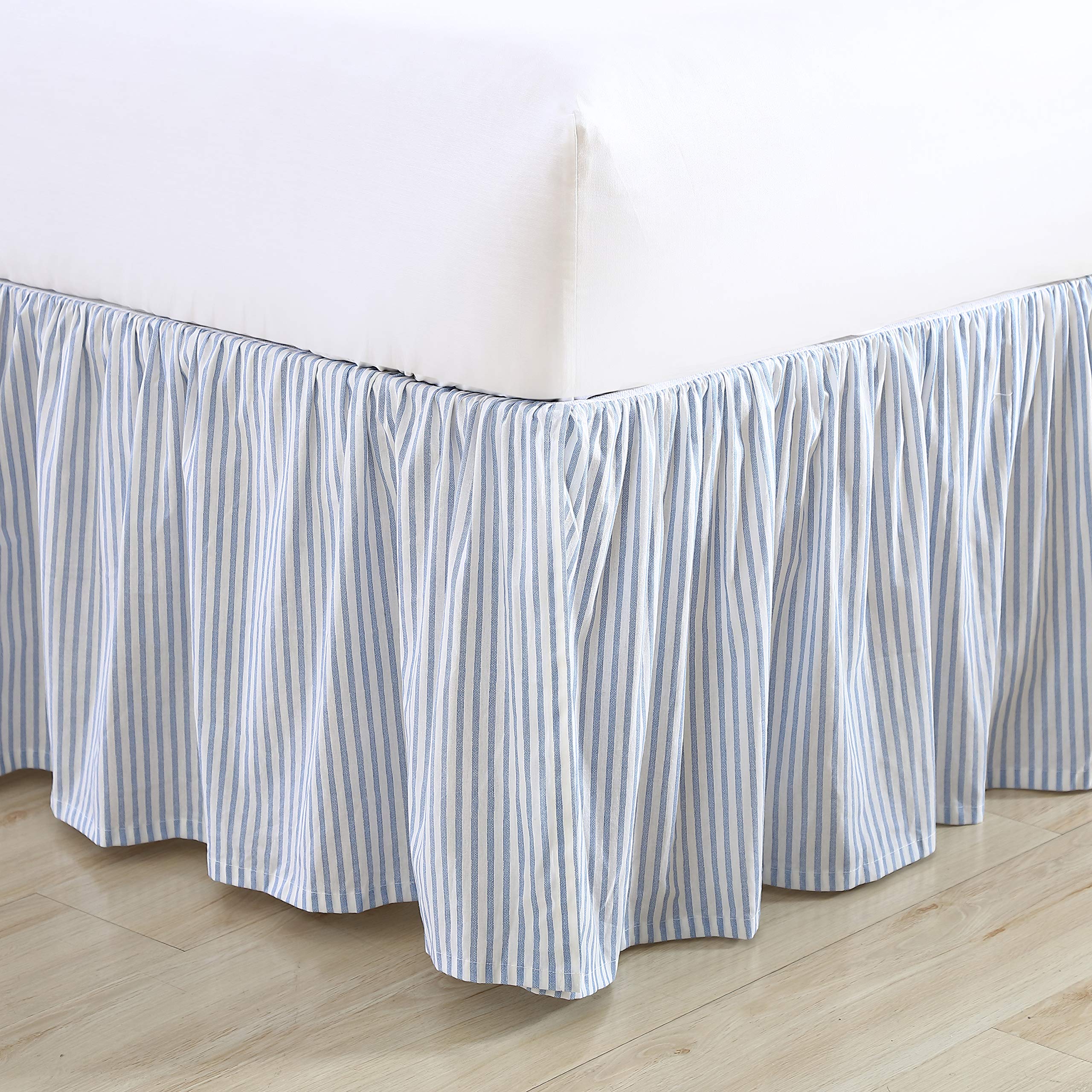Laura Ashley Home - Queen Size Blue Cotton Ruffled Bedskirt | Lightweight Classic Style Bed Skirt for Elegant Bedroom Decor | Perfect for Master Bedrooms, Guest Rooms & Luxury Hotels