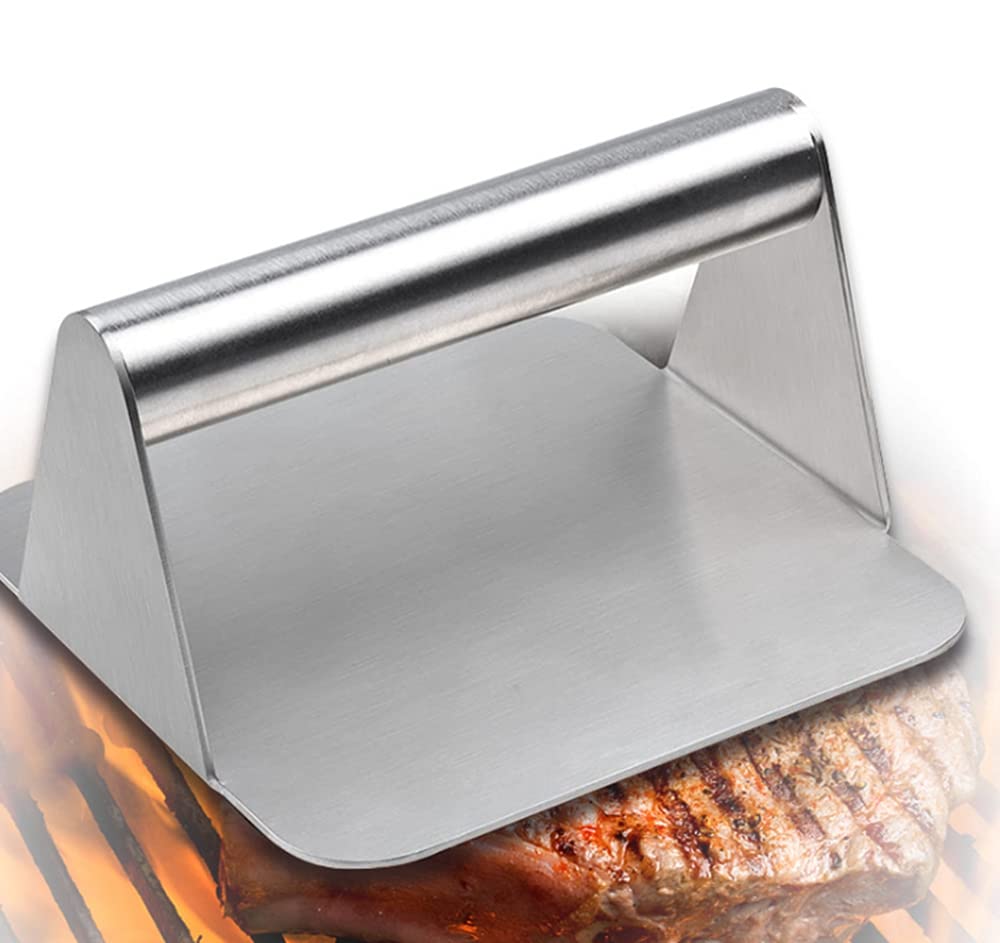XBLDMJY 5.5 Inch Stainless Steel Burger Press - Square Patty Smasher for Flat-Top Grills & Griddles - Professional Grill Accessories for Perfect Homemade Burgers, Sandwiches & Paninis (Ideal for BBQ, Camping & Restaurant Use)