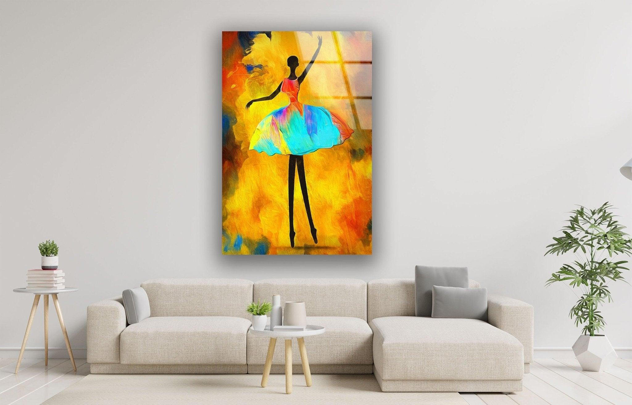 Elegant Ballerina Painting Glass Wall Art - Handmade Ballet Dancer Decor for Living Room, Bedroom & Office - Perfect Gift for Dance Lovers